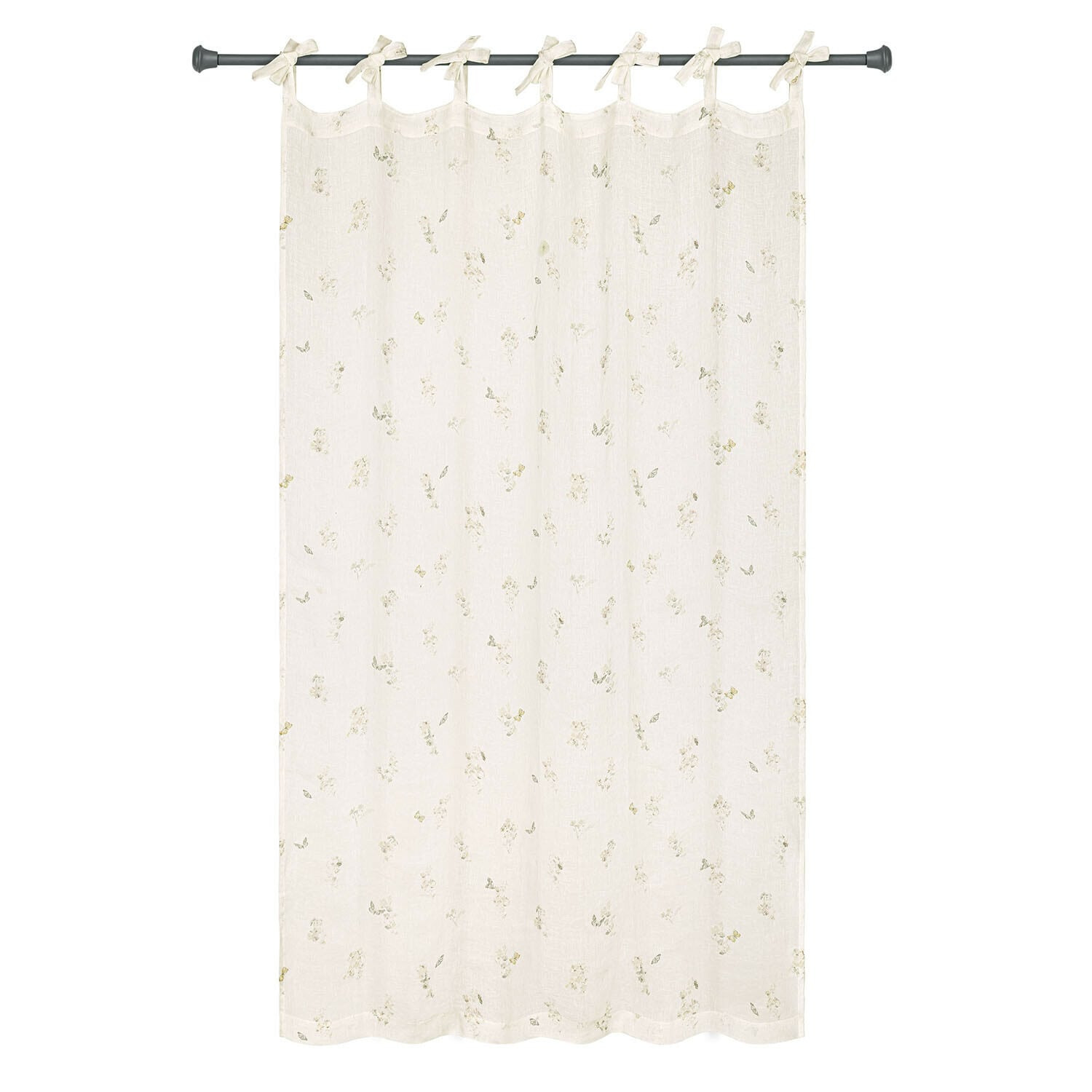 Tenda Salénaïs Tenda leggera color crema in lino con delicato motivo floreale e fiocchi decorativi