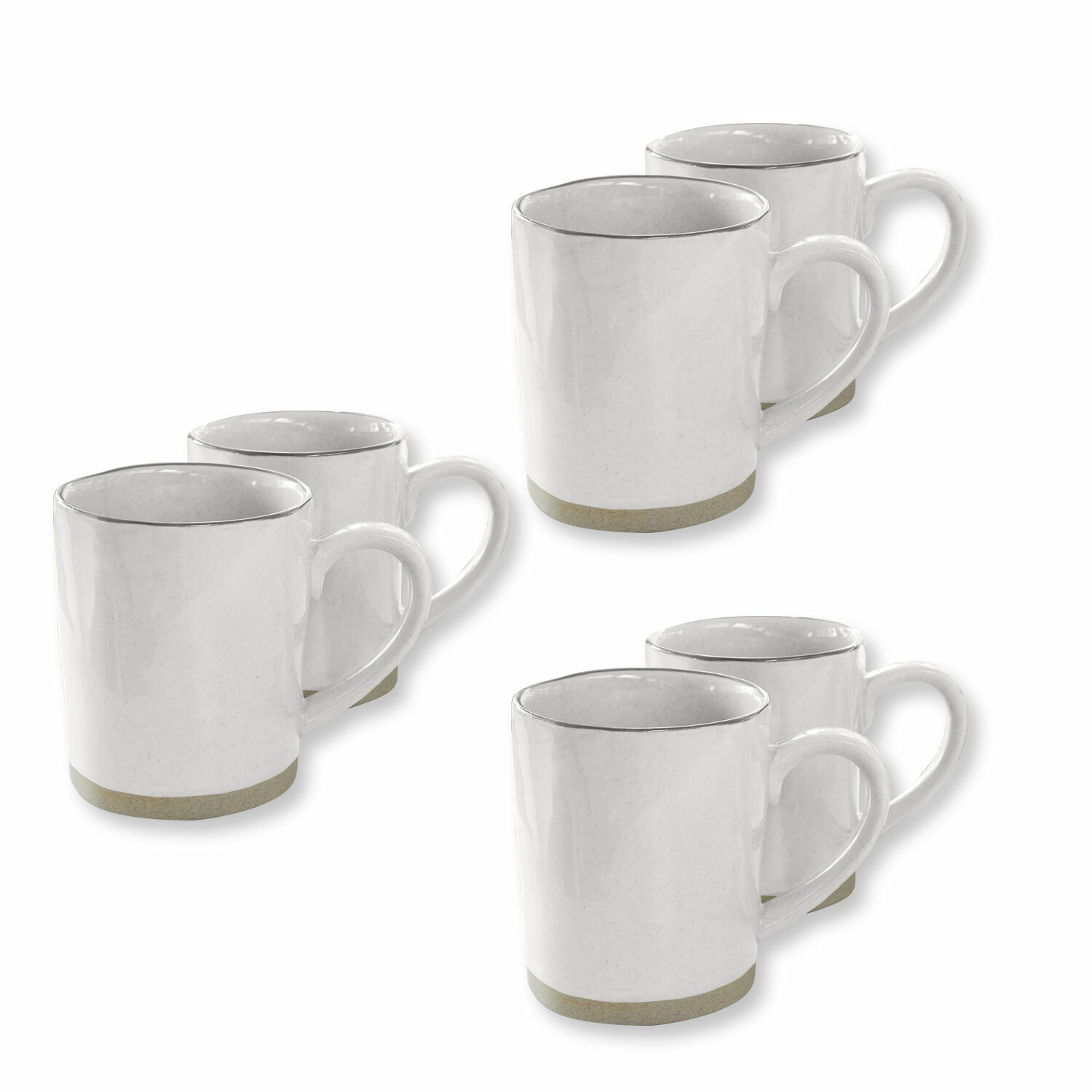bianco Set di 6 tazze in ceramica bianca Biarritz con bordo grigio per caffè e tè