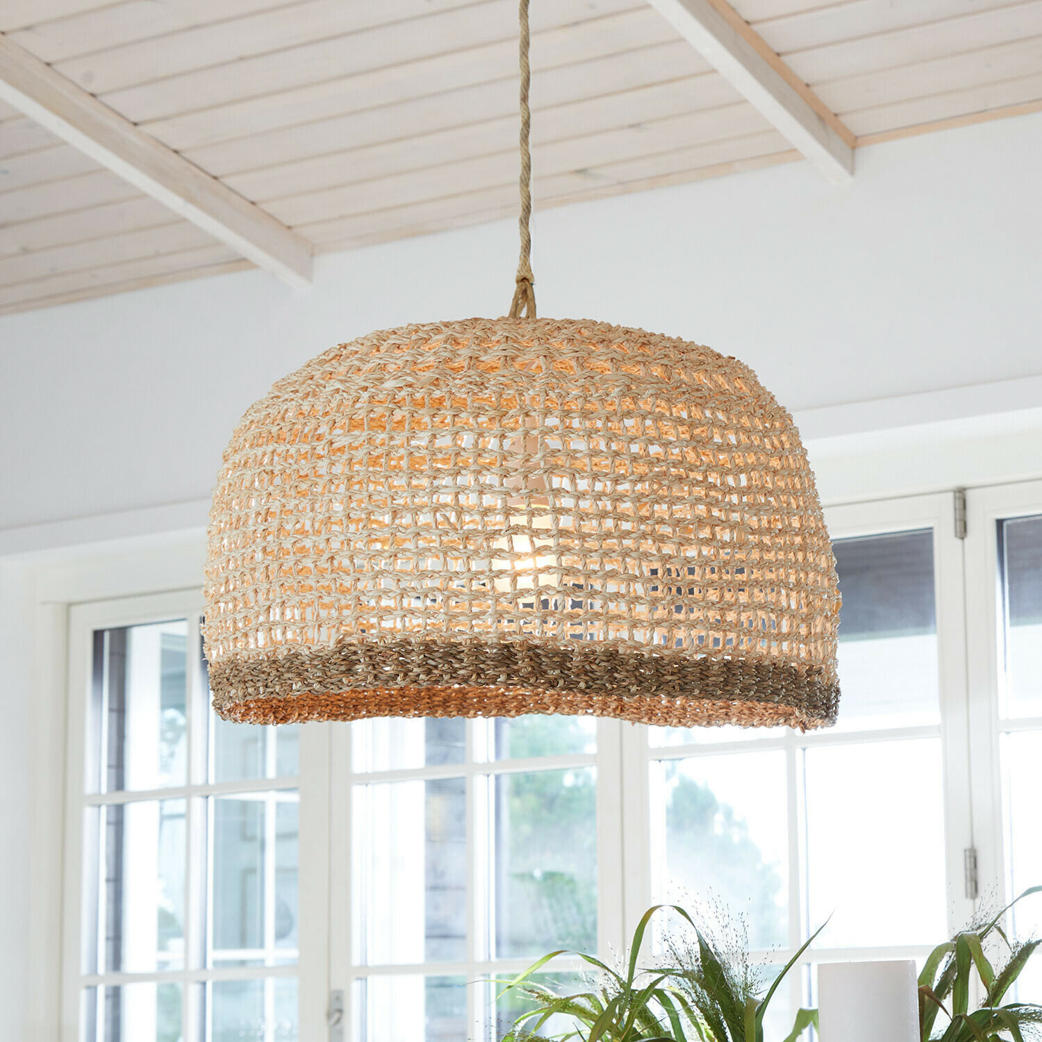 Paralume Sauvrelle Lampada a sospensione in materiale intrecciato naturale beige e marrone per interni