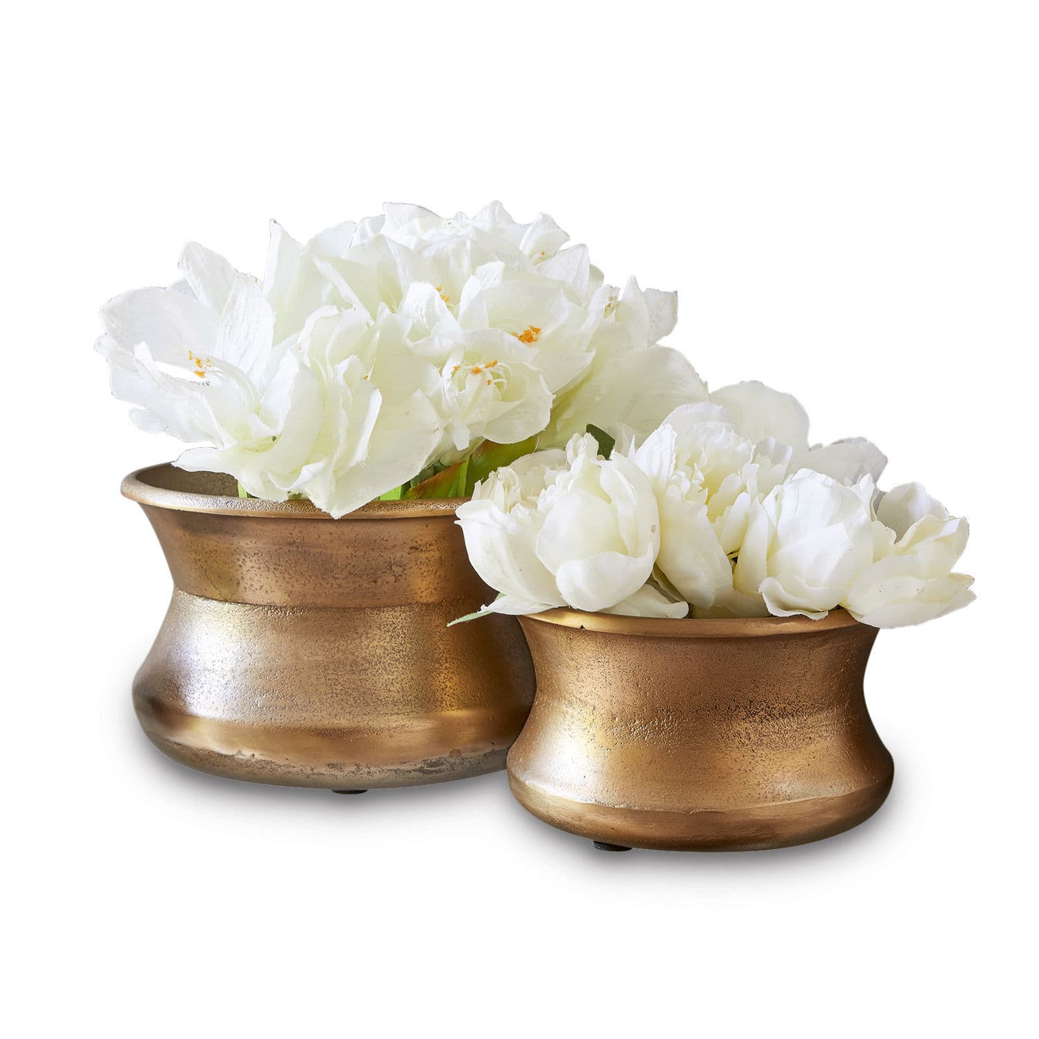 ottone antico Set di 2 vasi Riona in ottone antico con fiori bianchi decorativi
