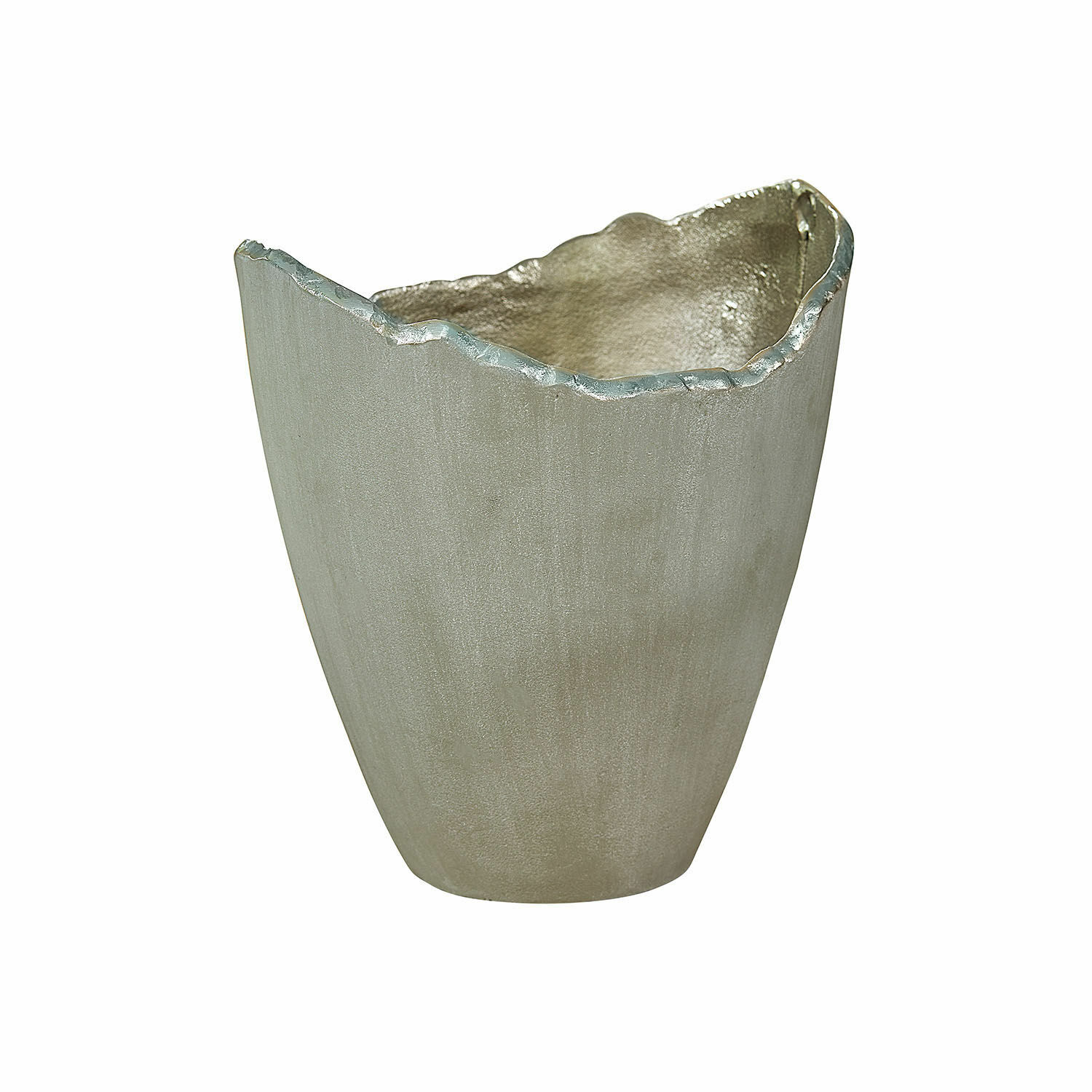 Vaso Yasillo Ciotola decorativa in metallo color argento con bordo irregolare per interni moderni