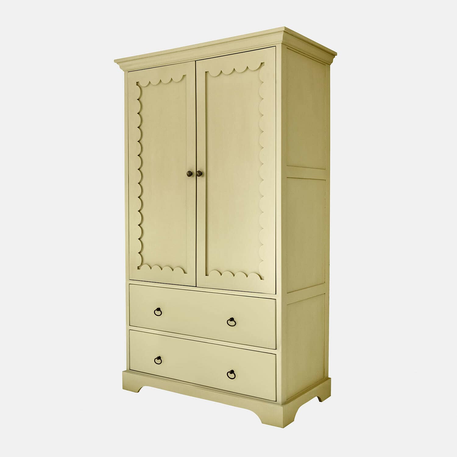 Armadio per bambini Frollin Armadio beige in legno con due ante e due cassetti, mobile contenitore in stile vintage