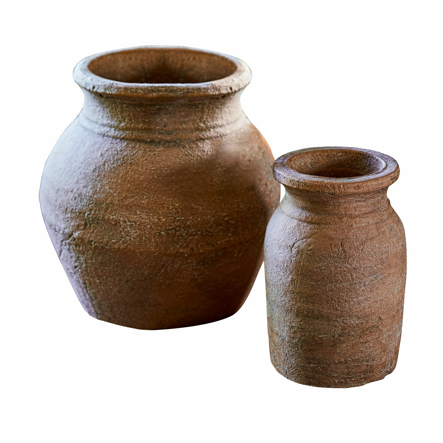 marrone antico Set di due vasi in ceramica marrone antico con texture rustica per decorazione d'interni