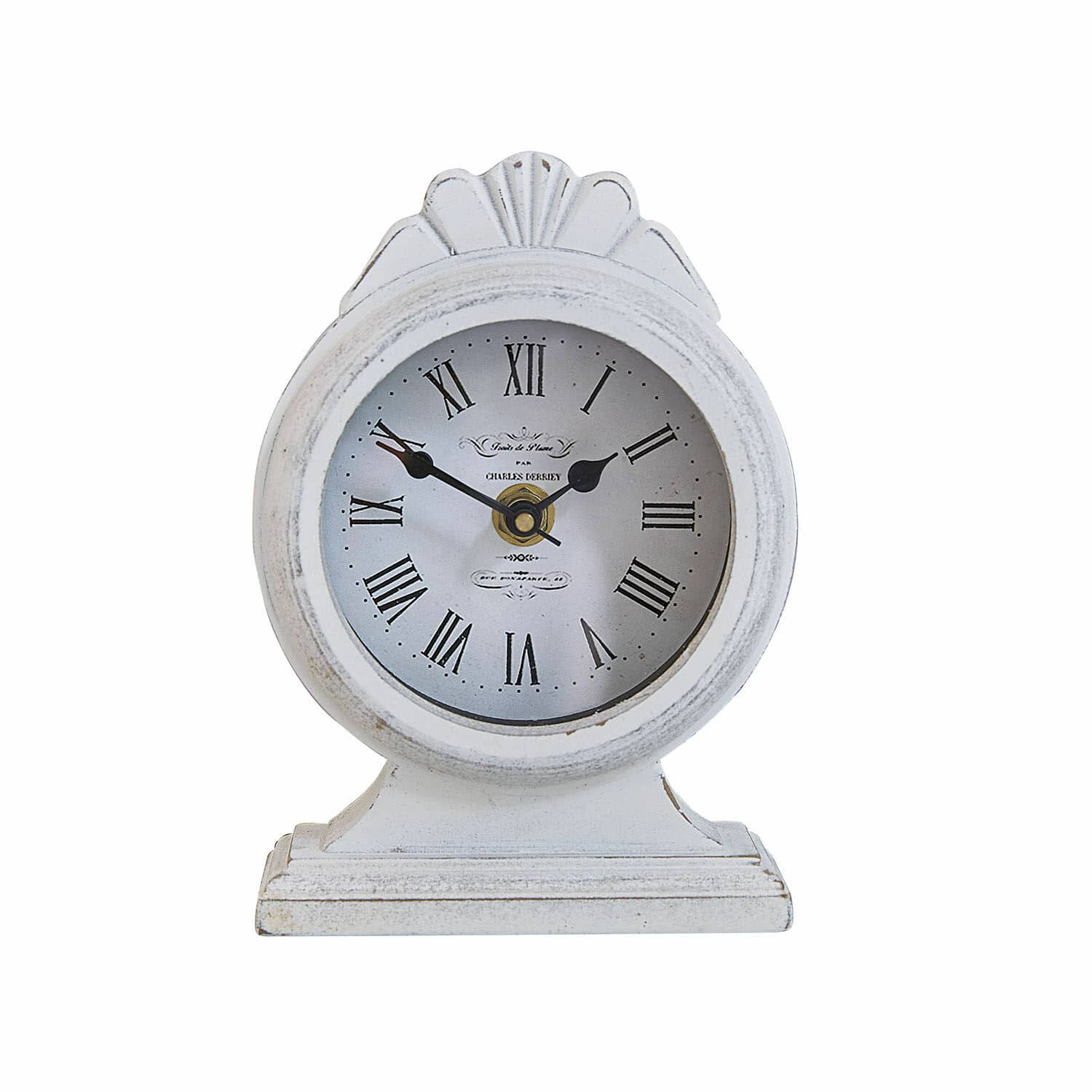 Orologio Uxilev Orologio da tavolo bianco in legno con numeri romani e finitura decorativa vintage