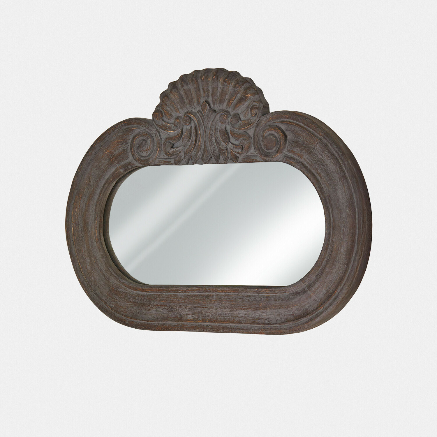 Specchio Elvéric Specchio ovale in legno scuro con decorazione intagliata a conchiglia, stile vintage, decorazione da parete