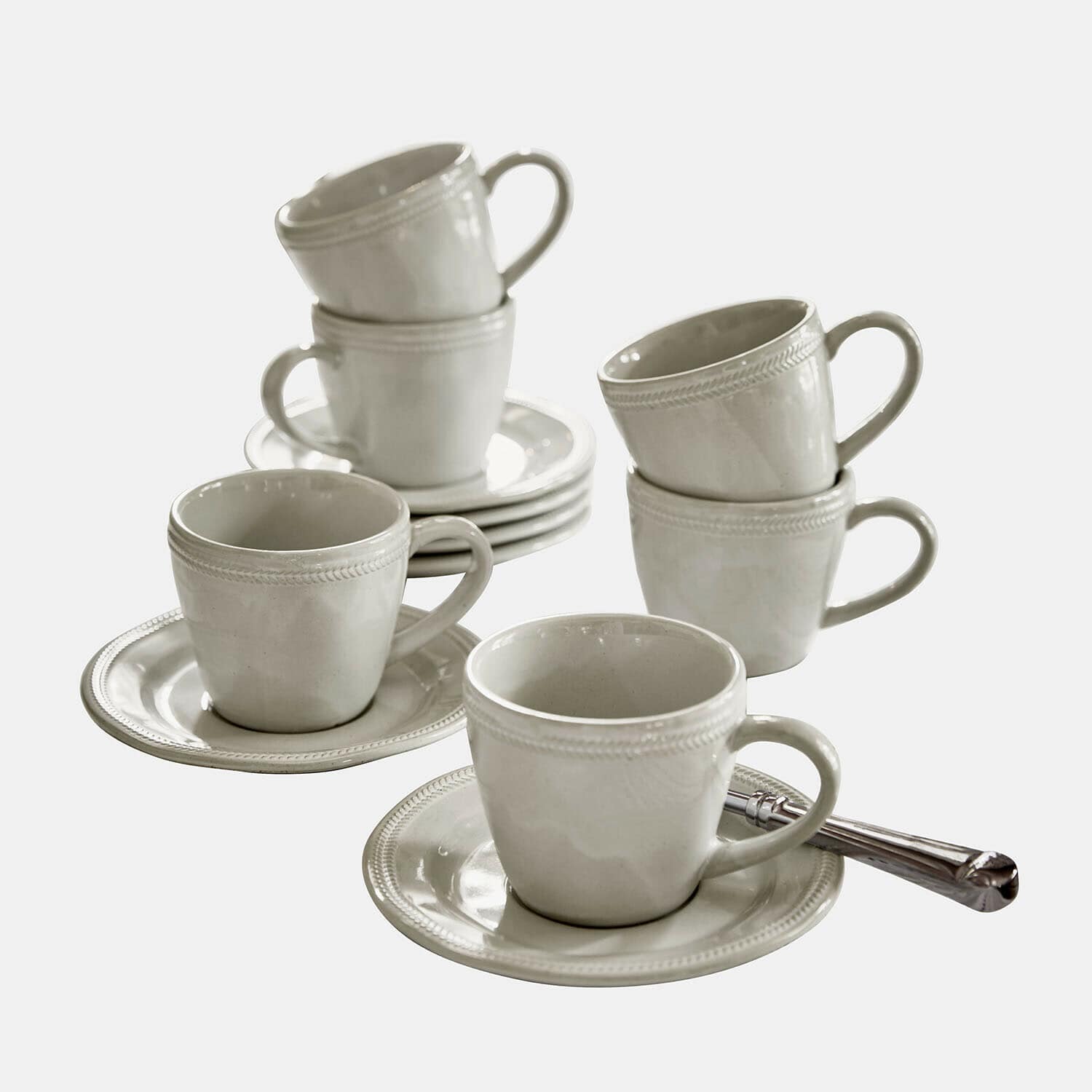 Set di 6 tazze con piattino Norrvik Set di sei tazze da caffè in ceramica crema con piattini e cucchiaino