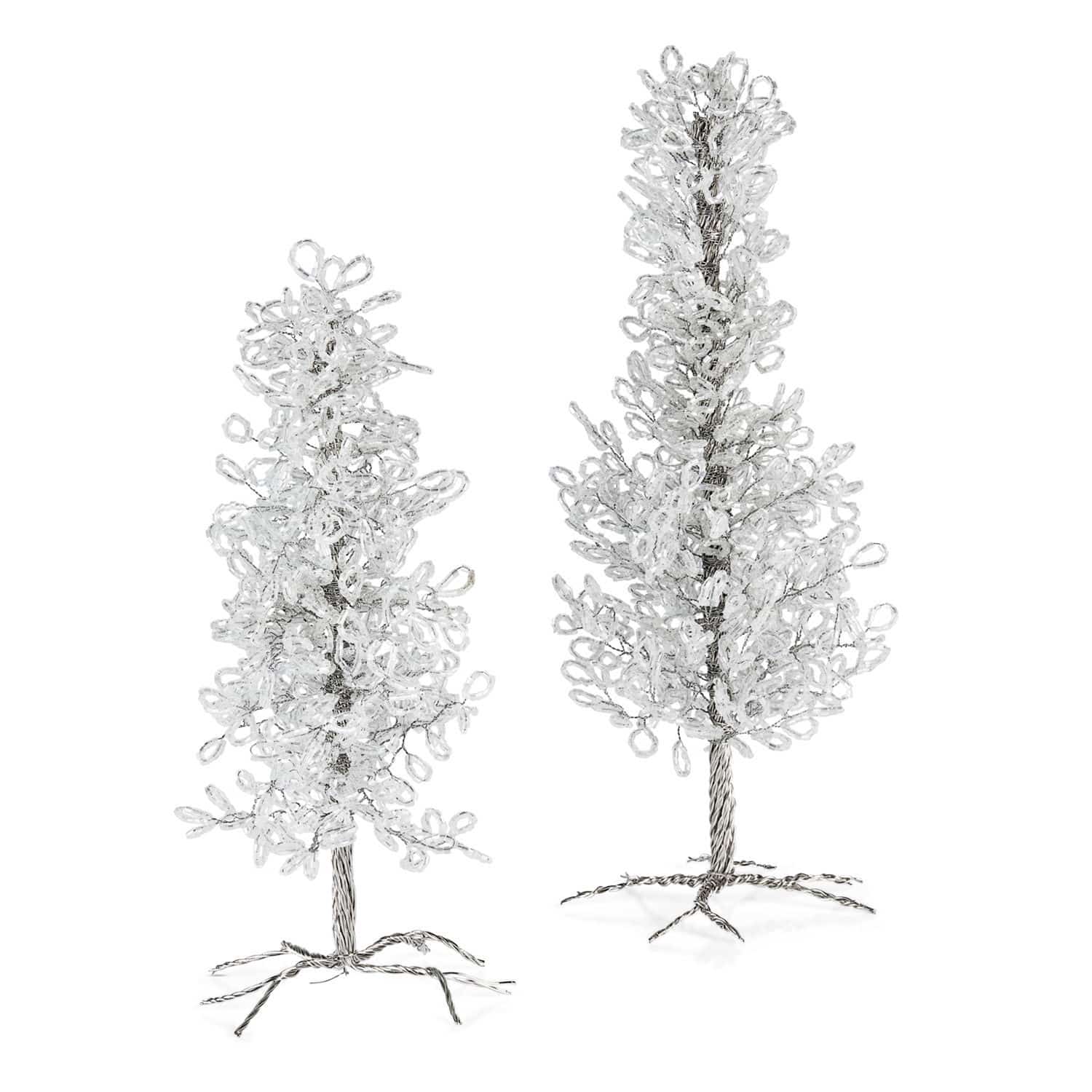 Coppia di alberelli decorativi Grenville Alberelli decorativi in perline trasparenti con base in metallo, ornamento natalizio elegante