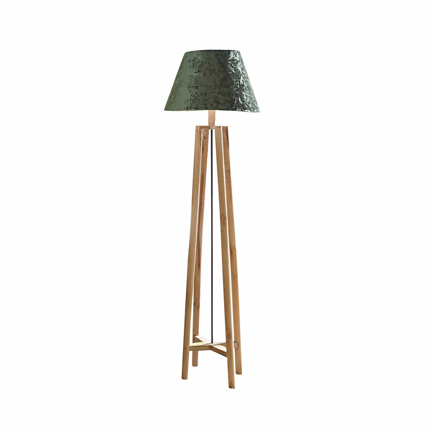 marrone/verde Lampada da terra Edgewood con base in legno marrone e paralume verde, design moderno