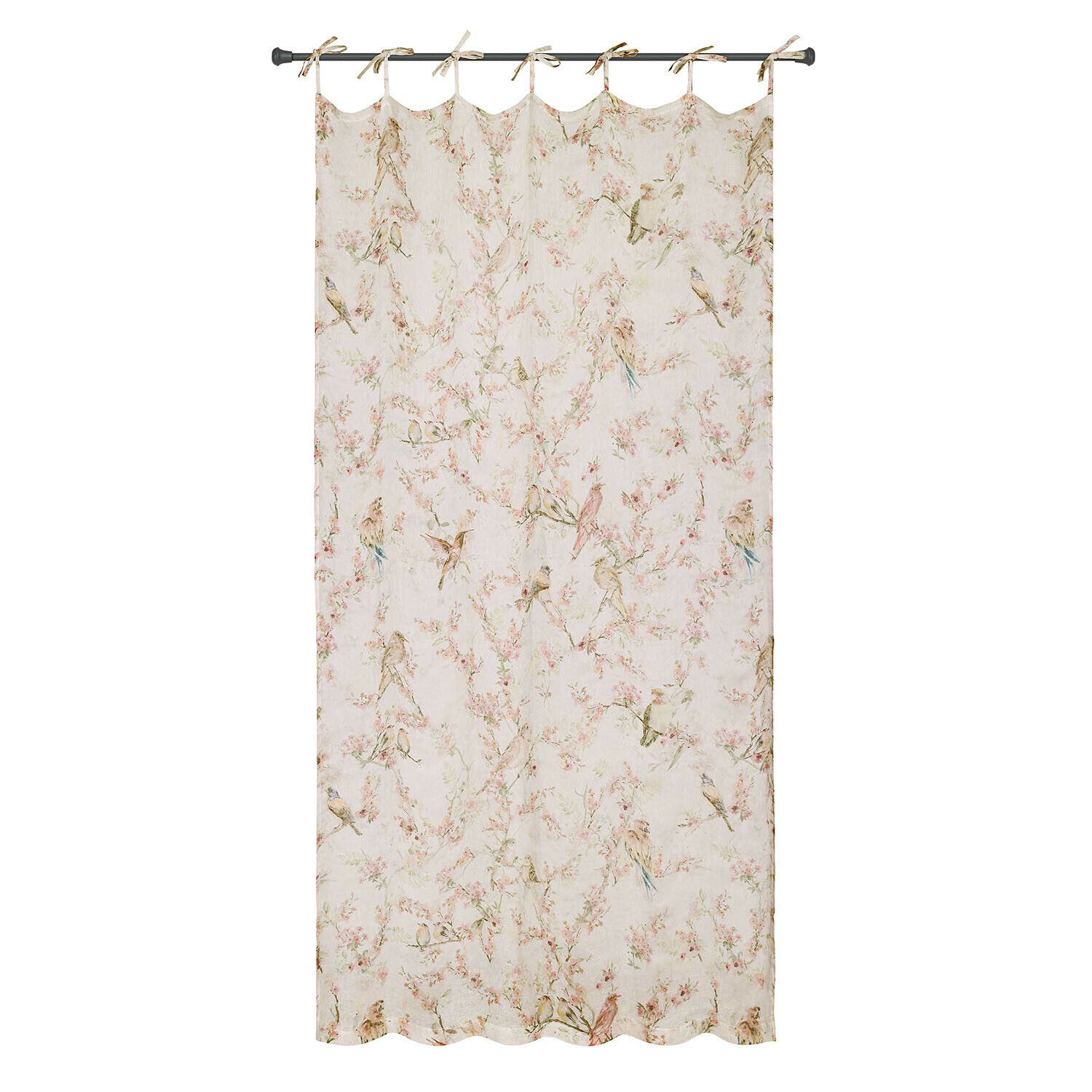 Tenda Florémont Tenda in tessuto leggero color crema con stampa di uccelli e fiori, decorazione per finestre