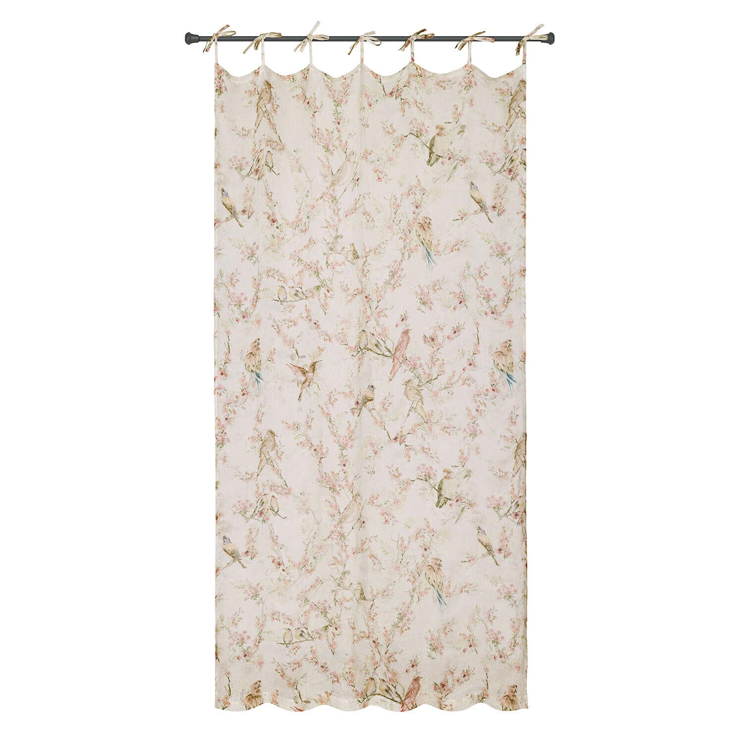 Tenda Florémont Tenda in tessuto leggero color crema con stampa di uccelli e fiori, decorazione per finestre