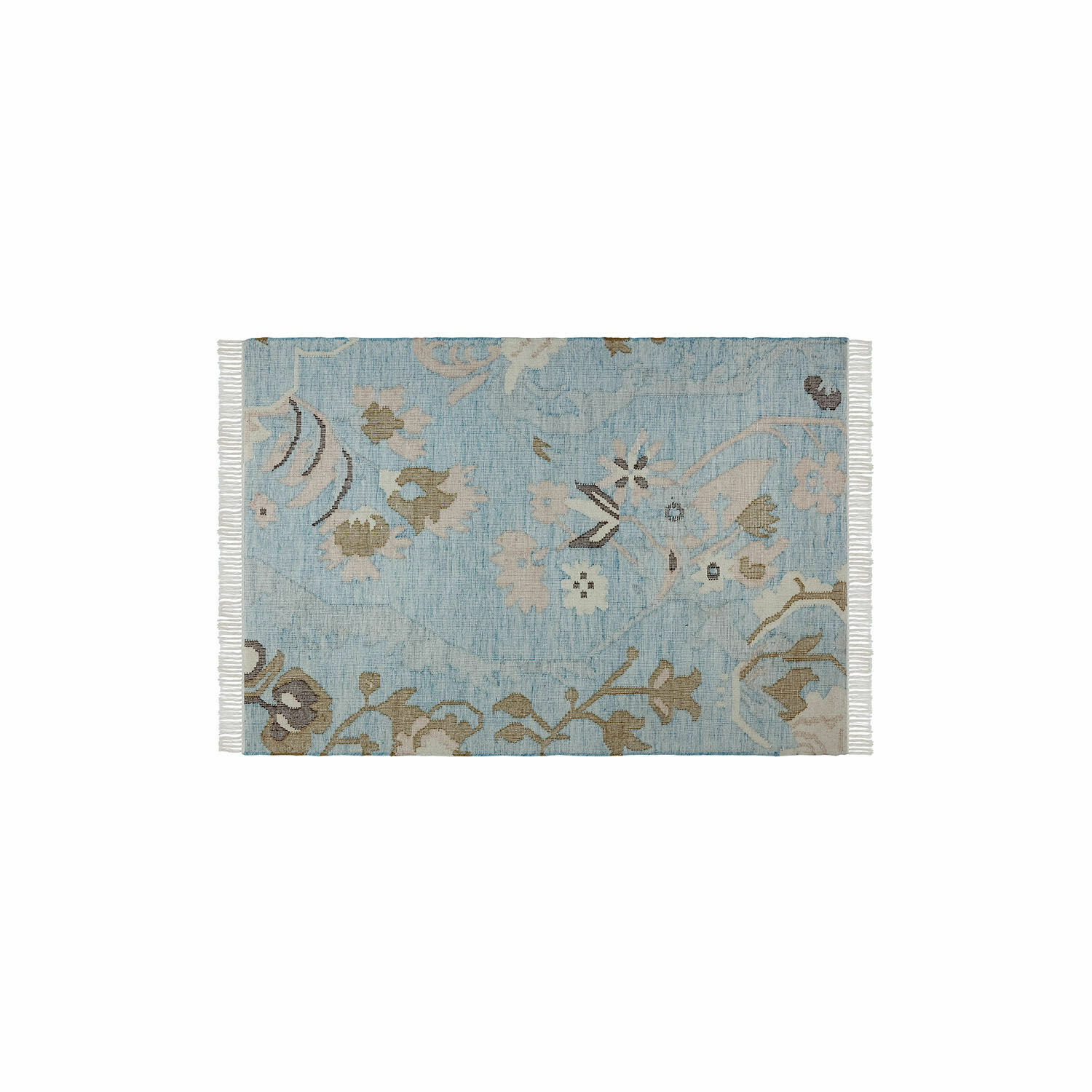 Tappeto Nére Tappeto in cotone blu con motivo floreale e frange ai lati per arredamento interno