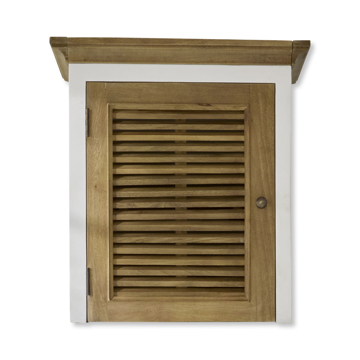 Elemento top Degarmo Mobile da parete in legno con cornice bianca e porta a persiana, mobile contenitore.