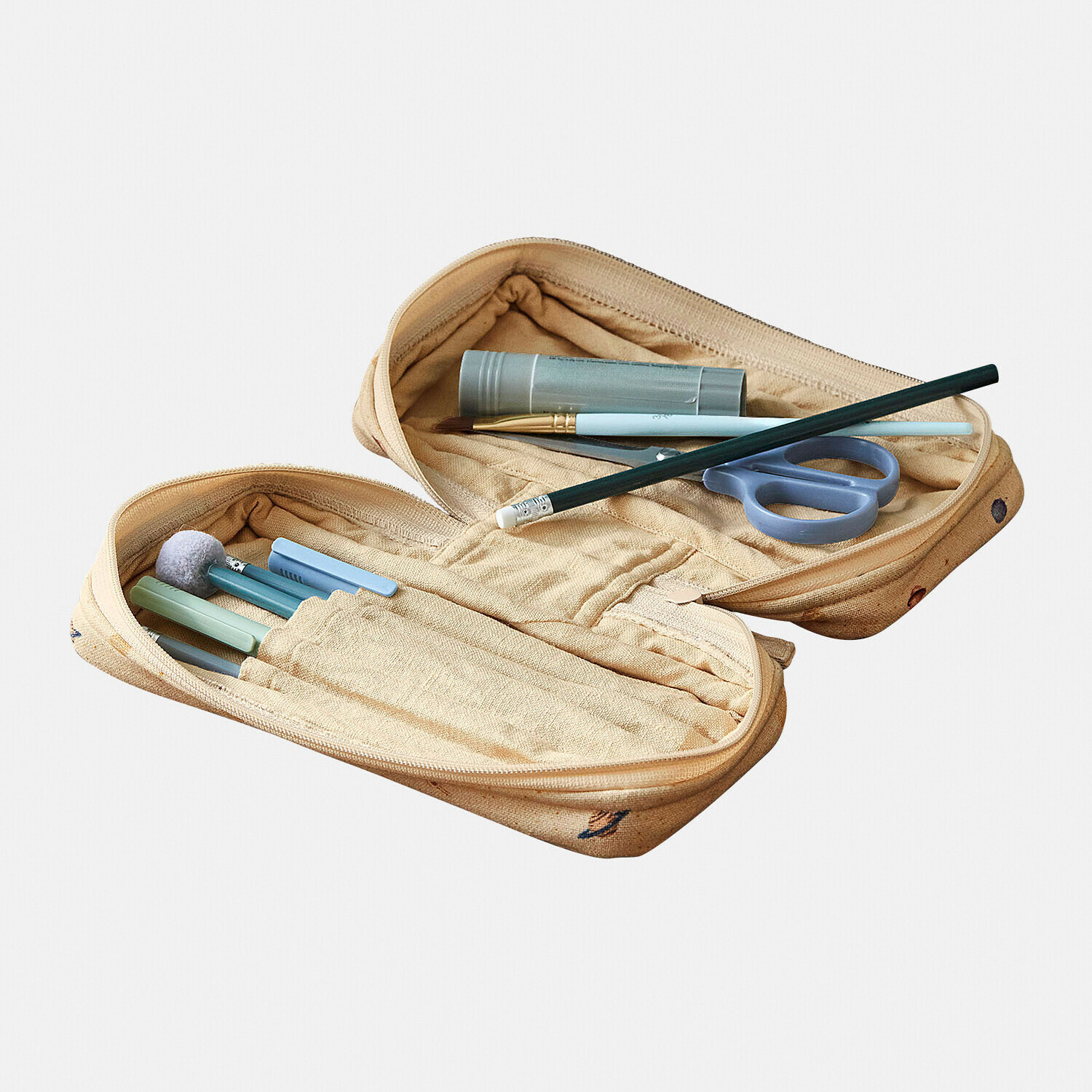 Astuccio per matite Xeltra Astuccio beige in tessuto con articoli per scrivere e disegnare, organizer scolastico pratico