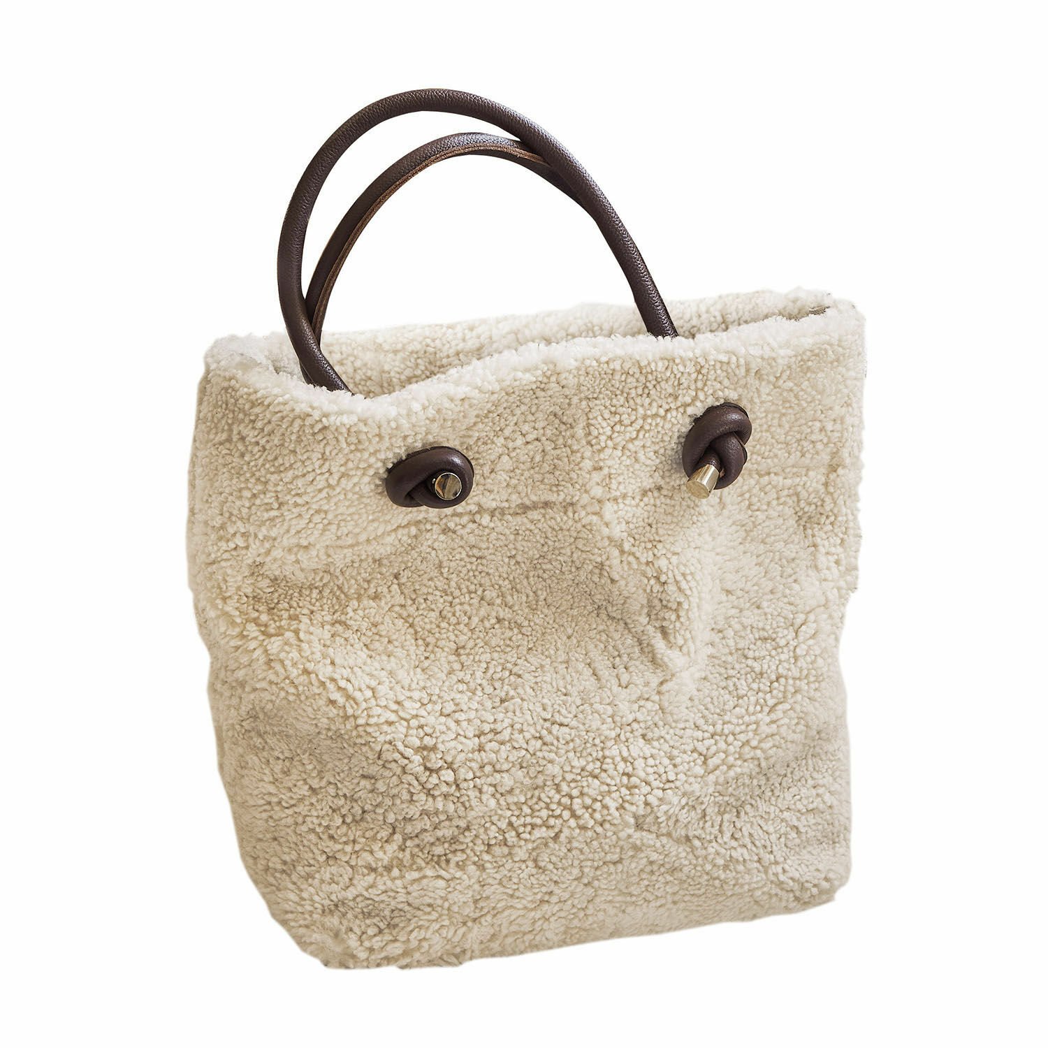Borsa Tarvin Borsa beige in materiale peloso morbido con manici in pelle marrone, accessorio alla moda per tutti i giorni