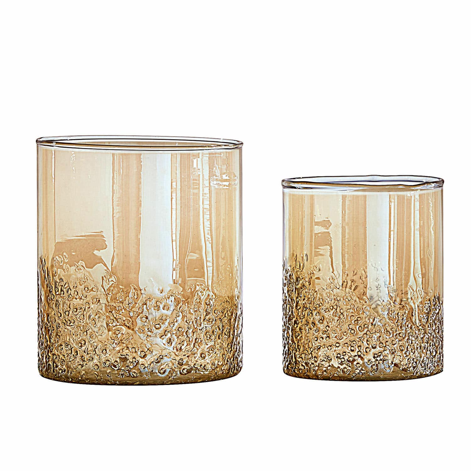 Coppia di portalumini Plélo Set di due bicchieri in vetro ambrato con texture alla base, eleganti bicchieri per bevande
