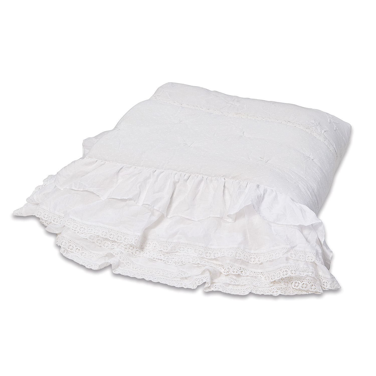 Trapunta Pittefaux Cuscino decorativo bianco in cotone con volant e pizzo, ideale per soggiorno o camera da letto