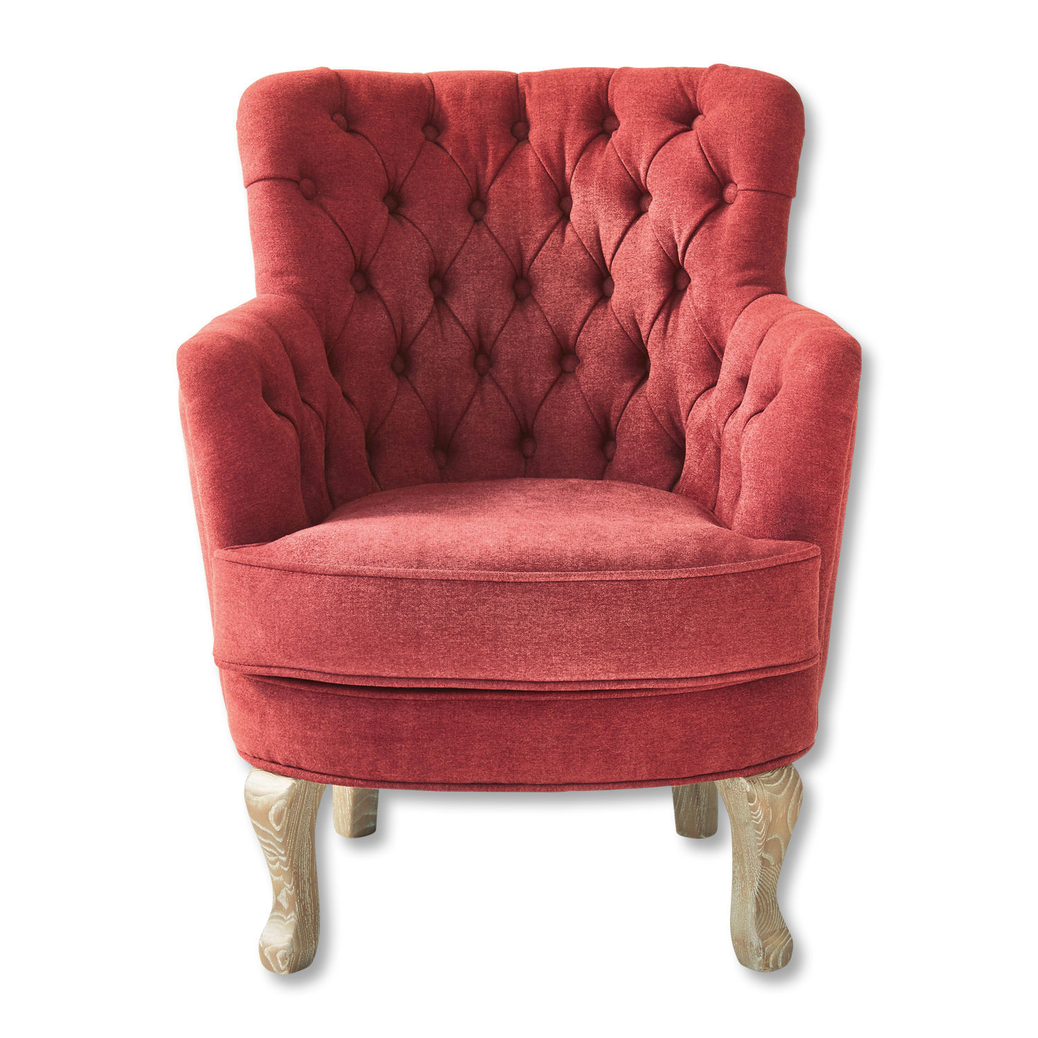 rosso Poltrona Calgary rossa in tessuto con schienale capitonné e gambe in legno per soggiorno