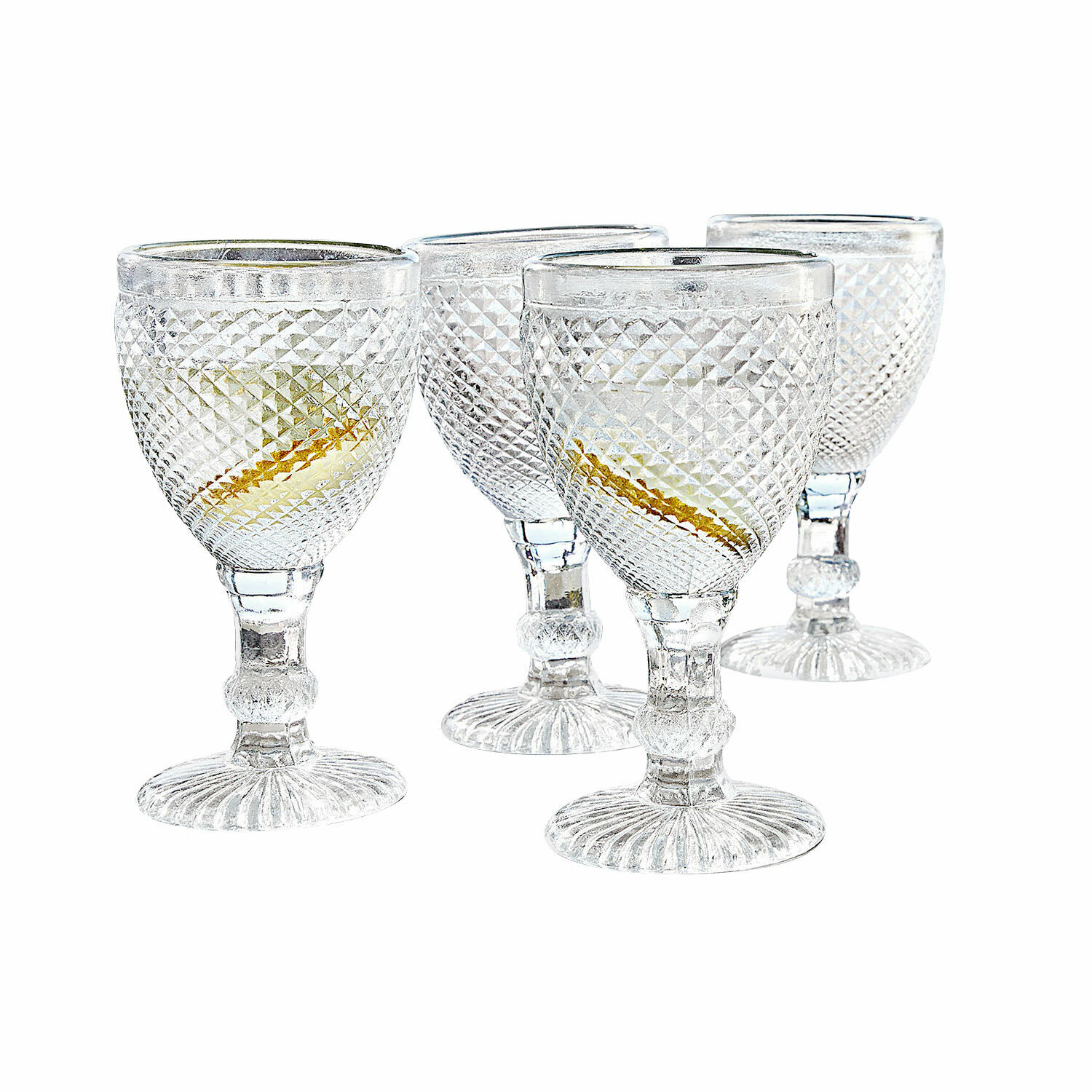 Set di 4 bicchieri Santerre Set di quattro bicchieri trasparenti in vetro con rilievo, design elegante per bevande