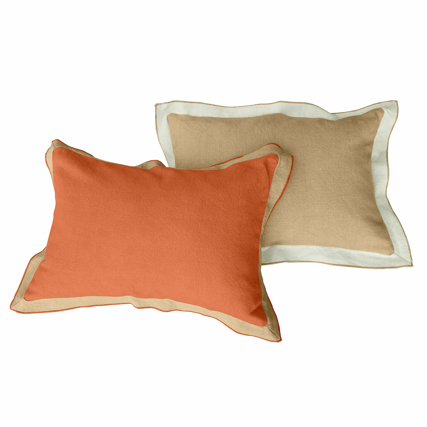 Coppia di copricuscini Florcelles Set di due cuscini rettangolari in cotone beige e arancione con bordo a contrasto