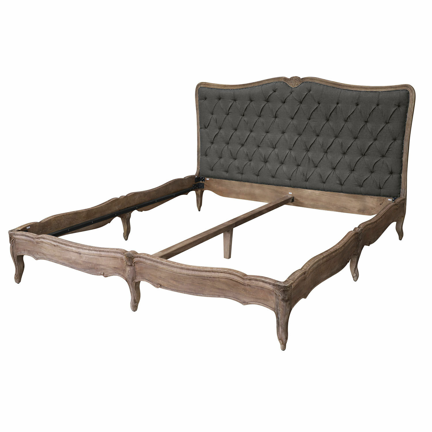 grigio/marrone Letto Declaire con testiera imbottita grigia e struttura in legno marrone, stile vintage