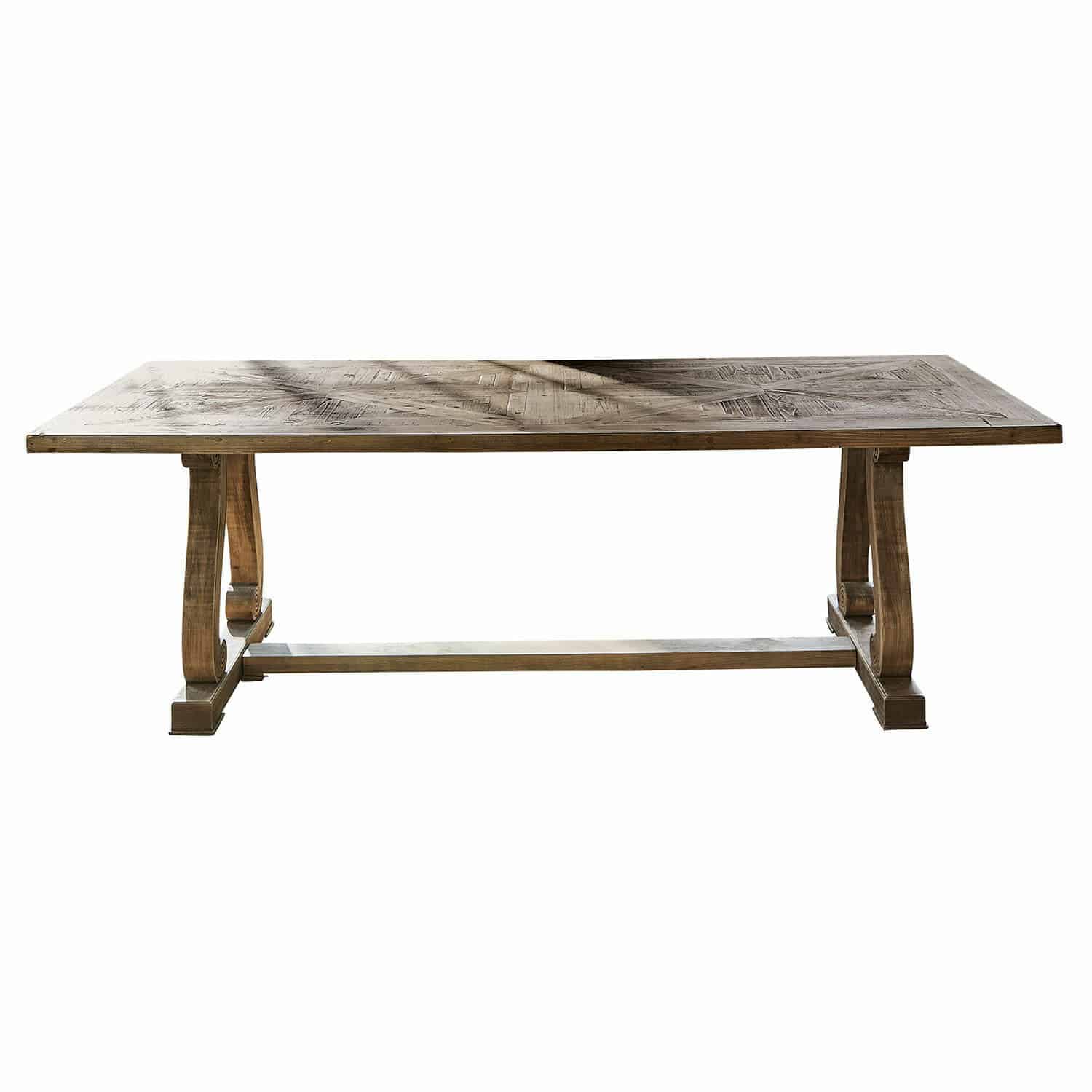 Tavolo Campbelltown Grande tavolo in legno con piano rustico e gambe decorative, mobile da pranzo