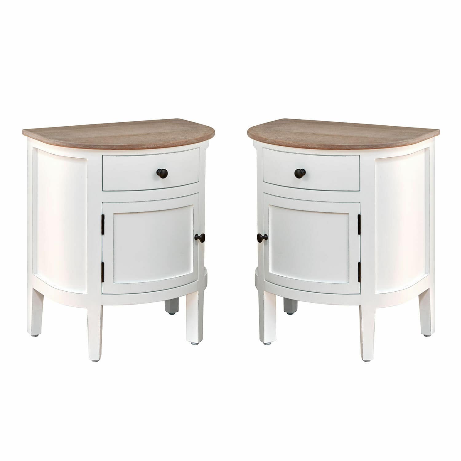 Coppia di comodini Arvelin Coppia di comodini angolari bianchi in legno con cassetto e piano in legno chiaro per soggiorno