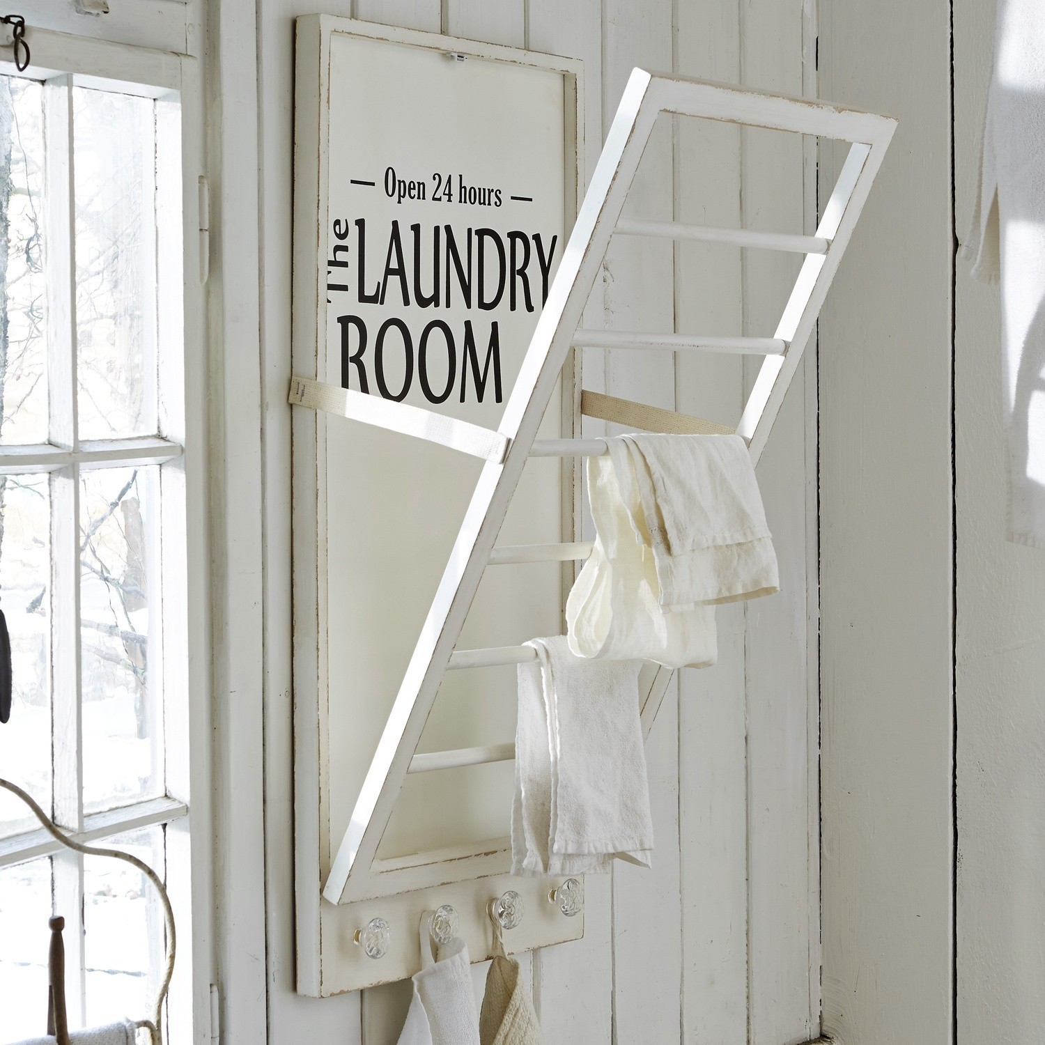 Porta asciugamani Laundry Room Porta asciugamani in legno bianco con scritta Laundry Room per bagno o lavanderia