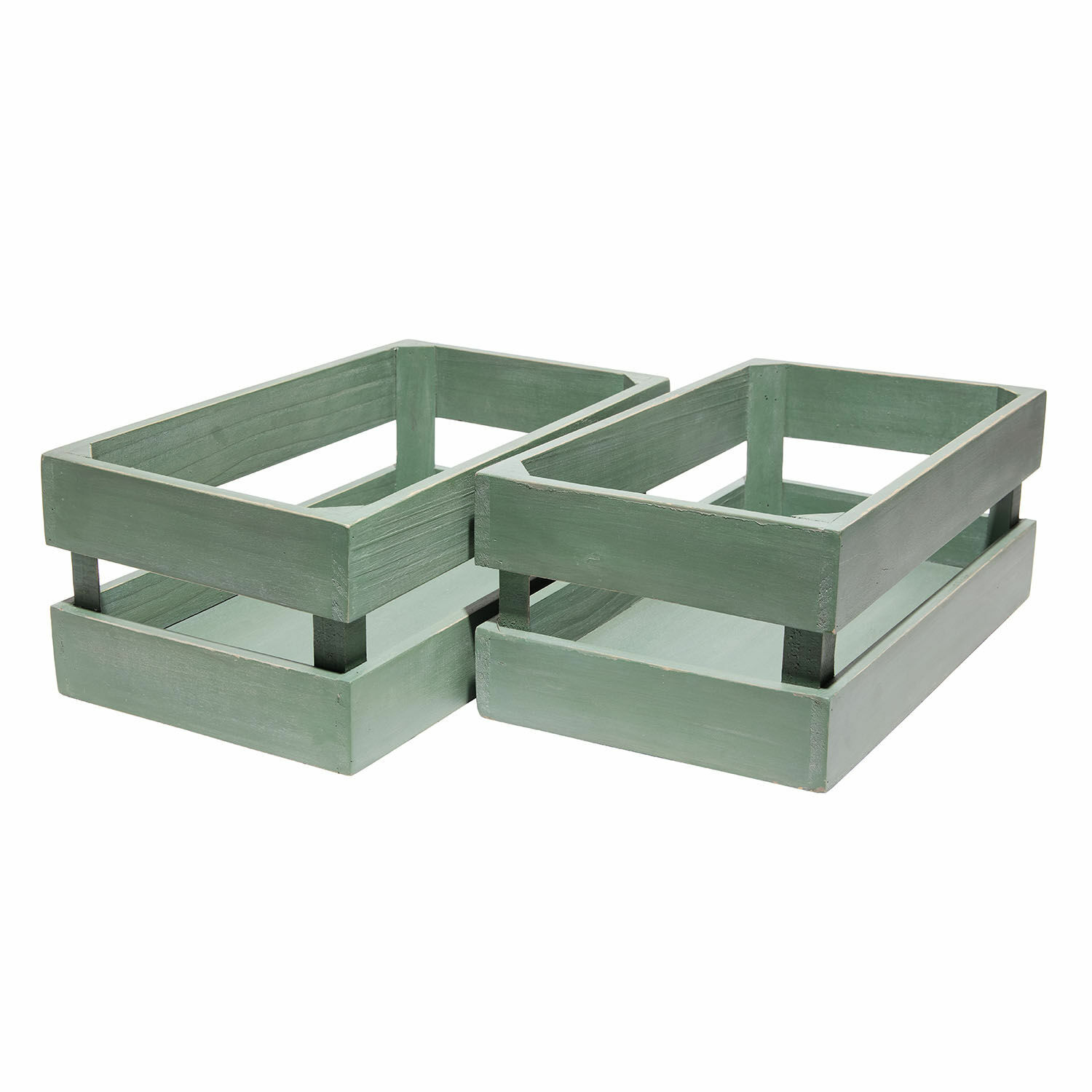 Coppia di cesti Éclairon Set di due cassette in legno verde per conservazione, organizer decorativo per la casa