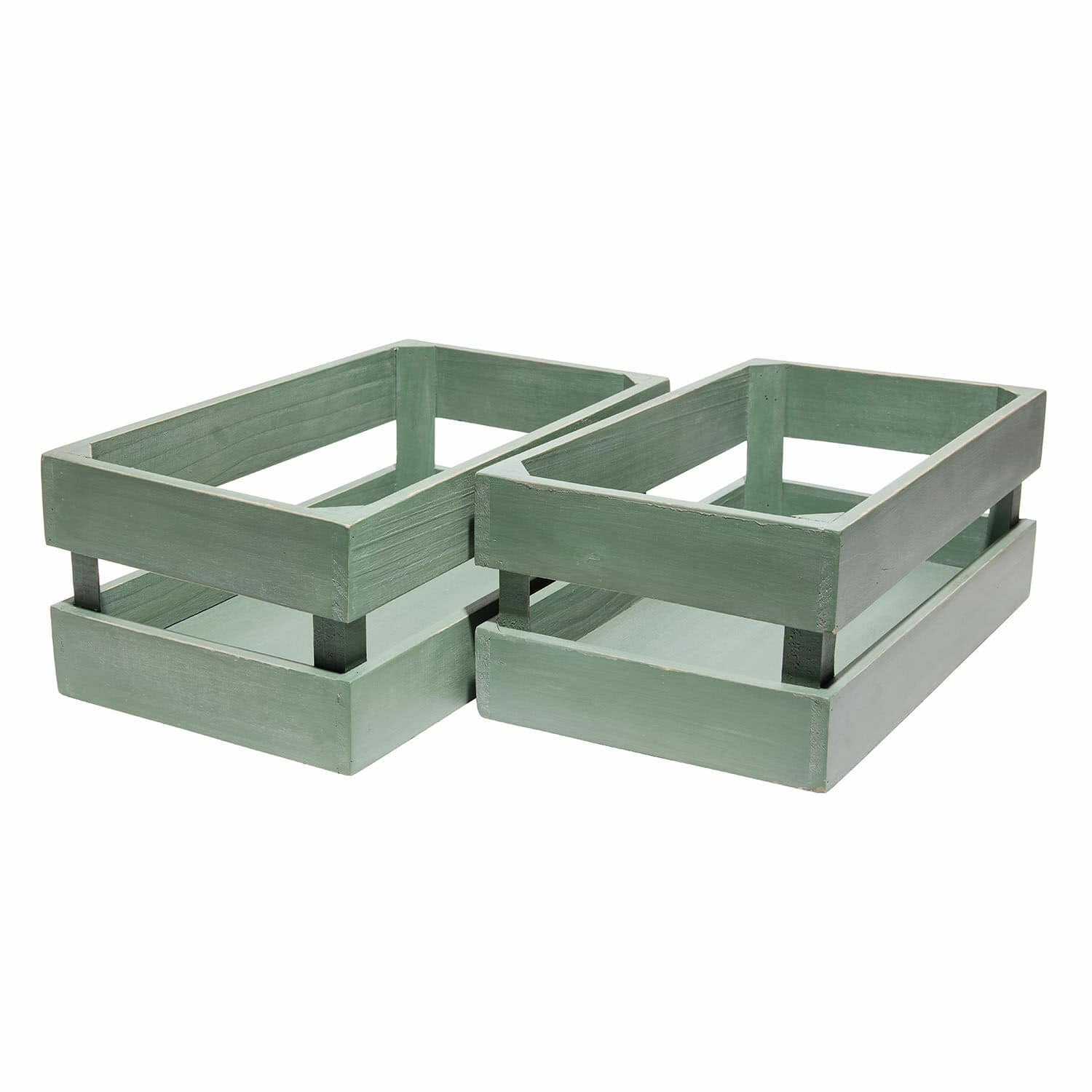 Coppia di cesti Éclairon Set di due cassette in legno verde per conservazione, organizer decorativo per la casa