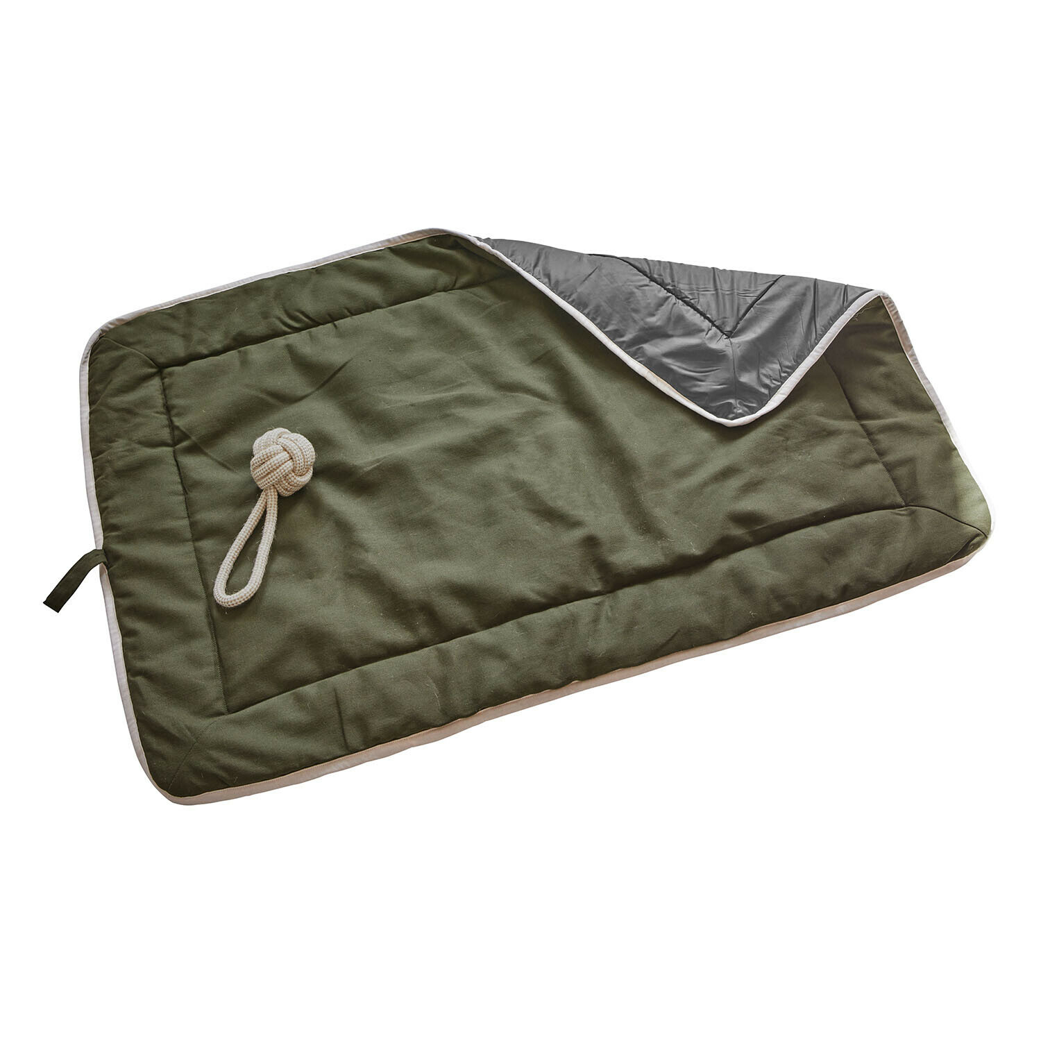 Tappeto per animali domestici Dunelyn Tappetino gioco reversibile per cani in verde oliva e grigio con corda di cotone per giocare