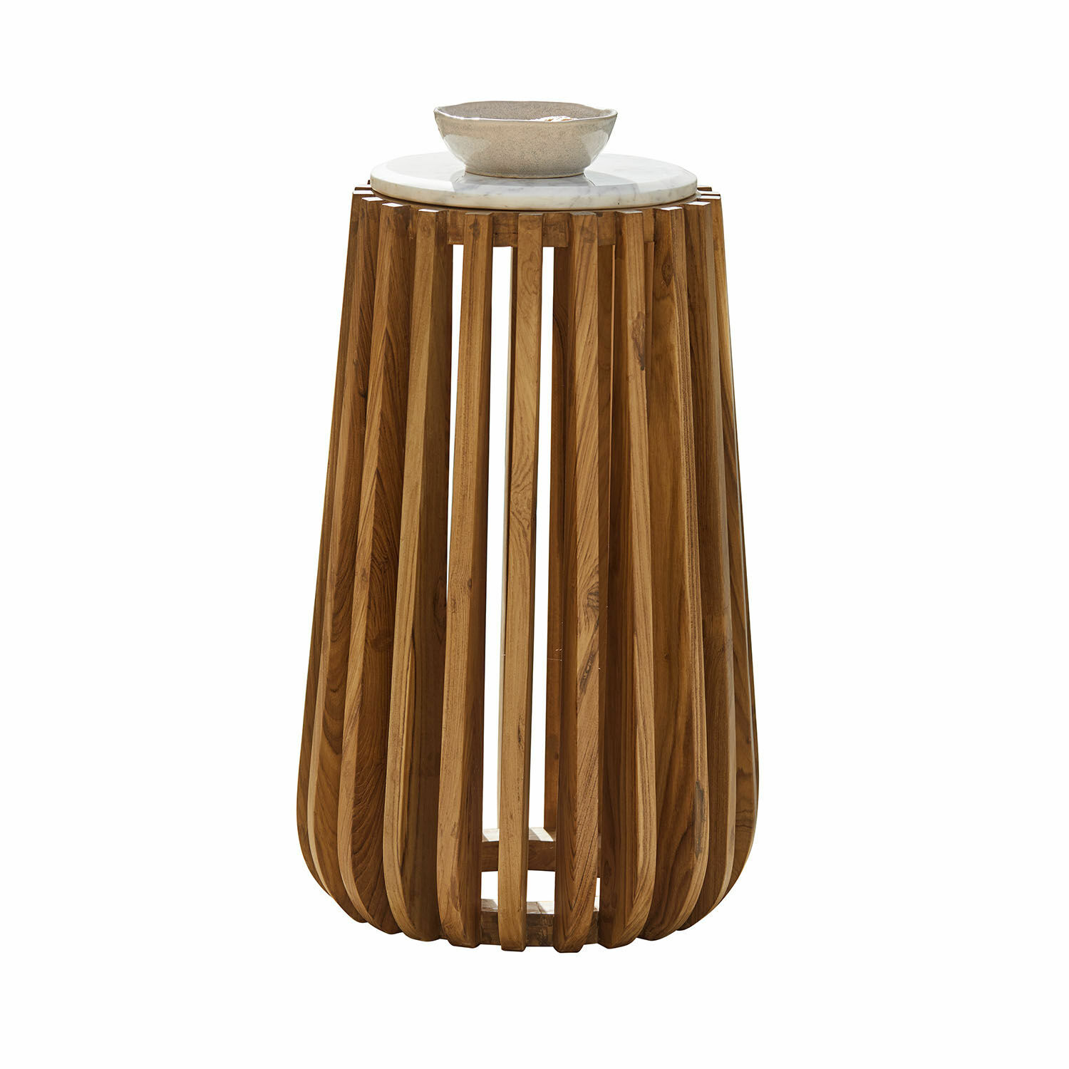 Tavolino di complemento Urbeline Tavolino in legno di teak con piano in marmo bianco, mobile moderno per soggiorno
