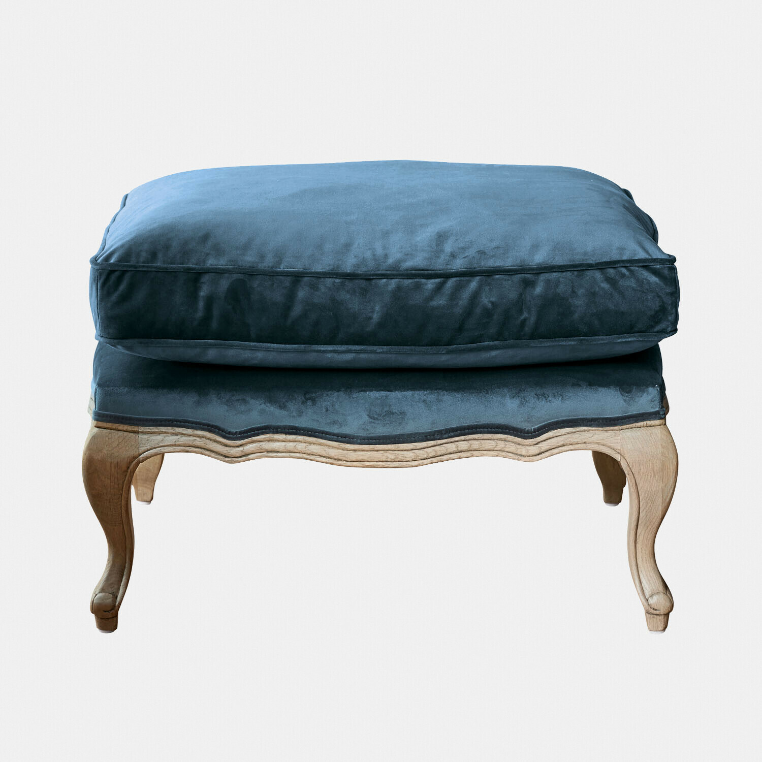 blu/marrone Poggiapiedi Corlay con cuscino in velluto blu e gambe in legno marrone, stile vintage