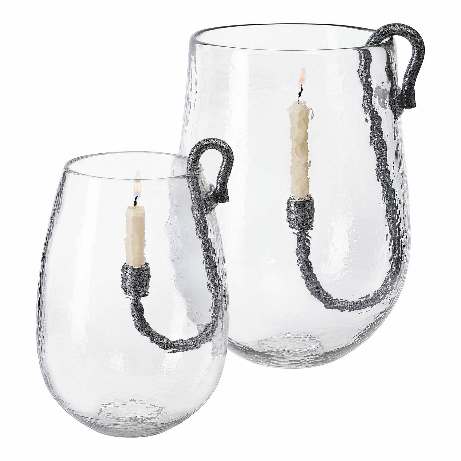 Coppia di portacandele Lorcalla Set di due lanterne in vetro trasparente con manici in metallo e candele bianche decorative