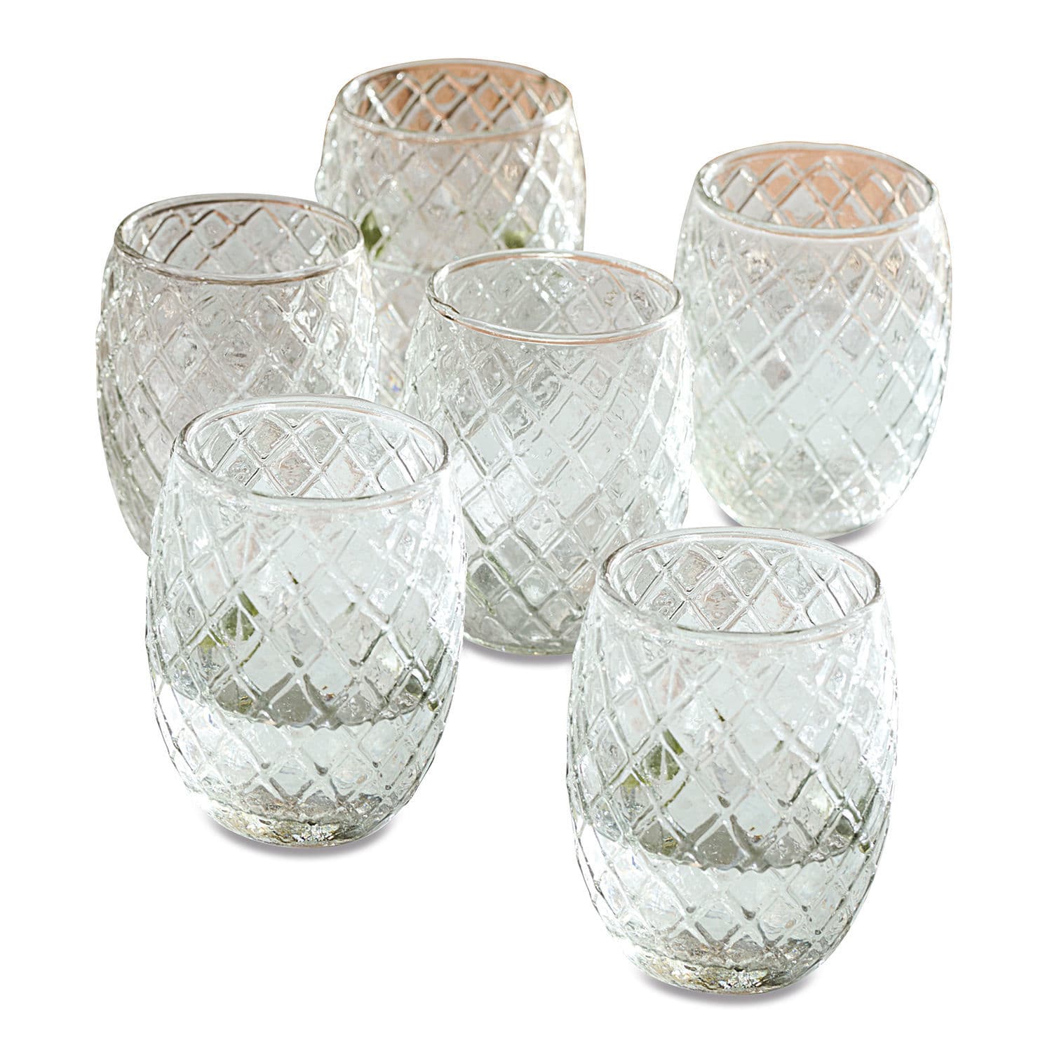 Set di 6 bicchieri Corrofin Set di sei bicchieri trasparenti in vetro con motivo a rombi, decorativi e pratici per bevande