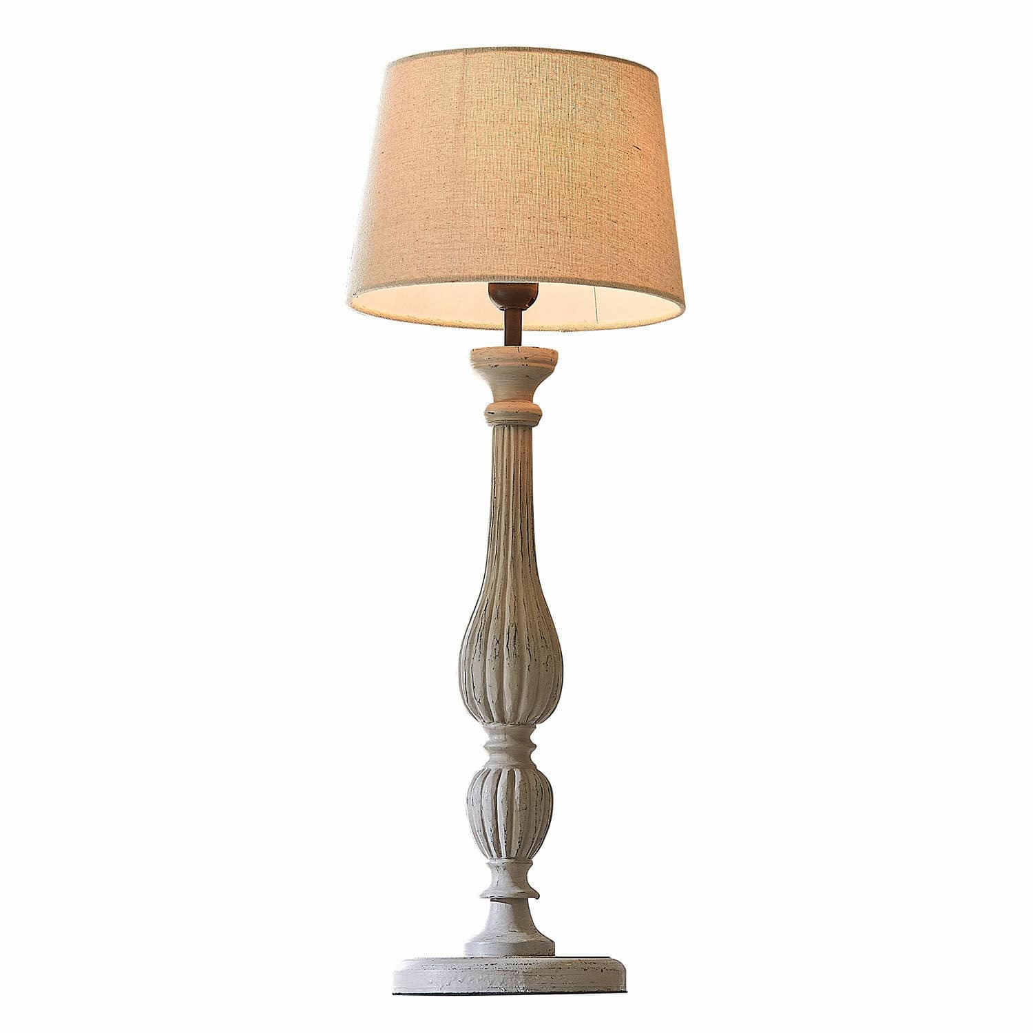 Lampada da tavolo Zepinal Lampada da tavolo in legno bianco con paralume beige, elemento decorativo per soggiorno e camera