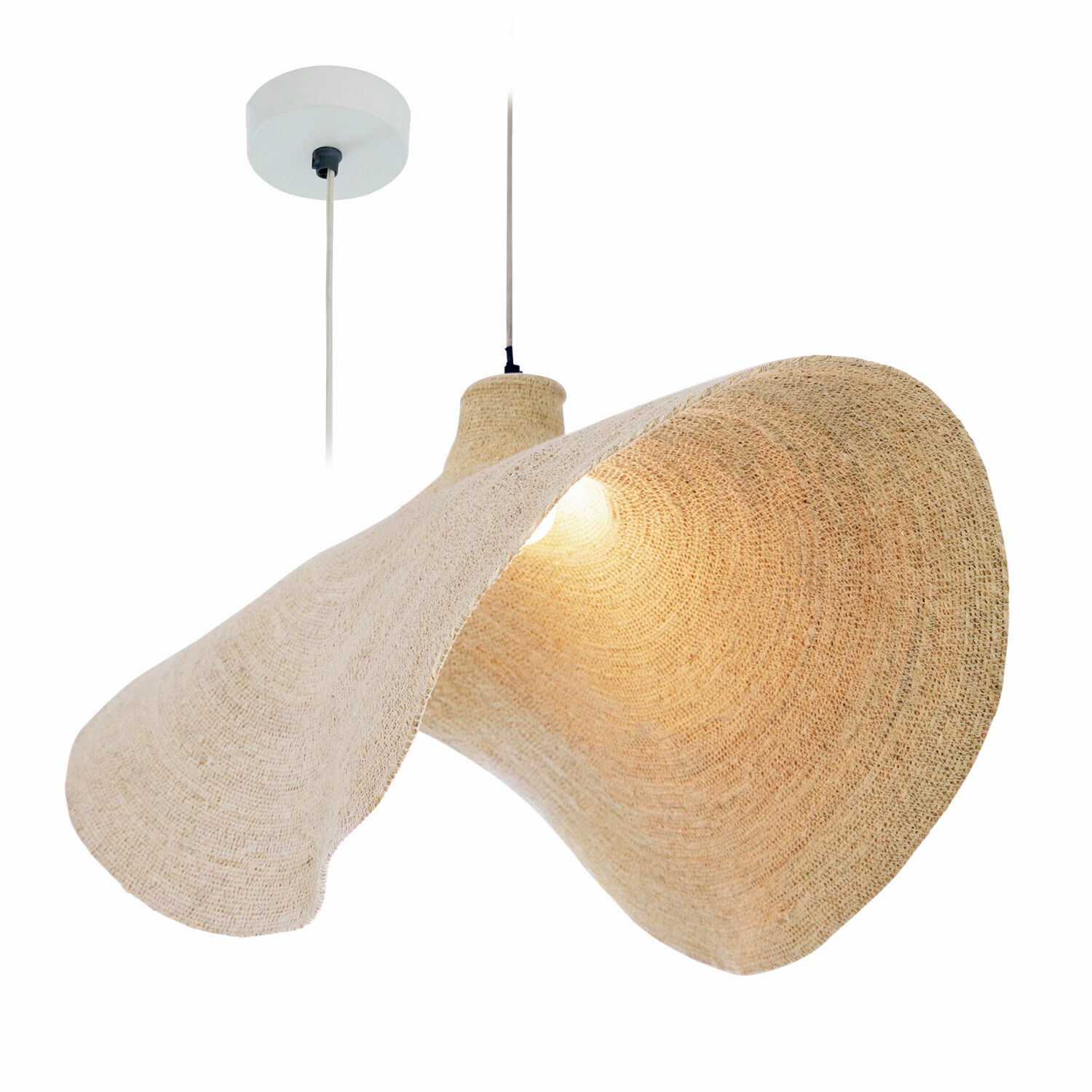 Lampada a sospensione Thaon Lampada a sospensione in materiale naturale beige con design ondulato, luce decorativa da soffitto
