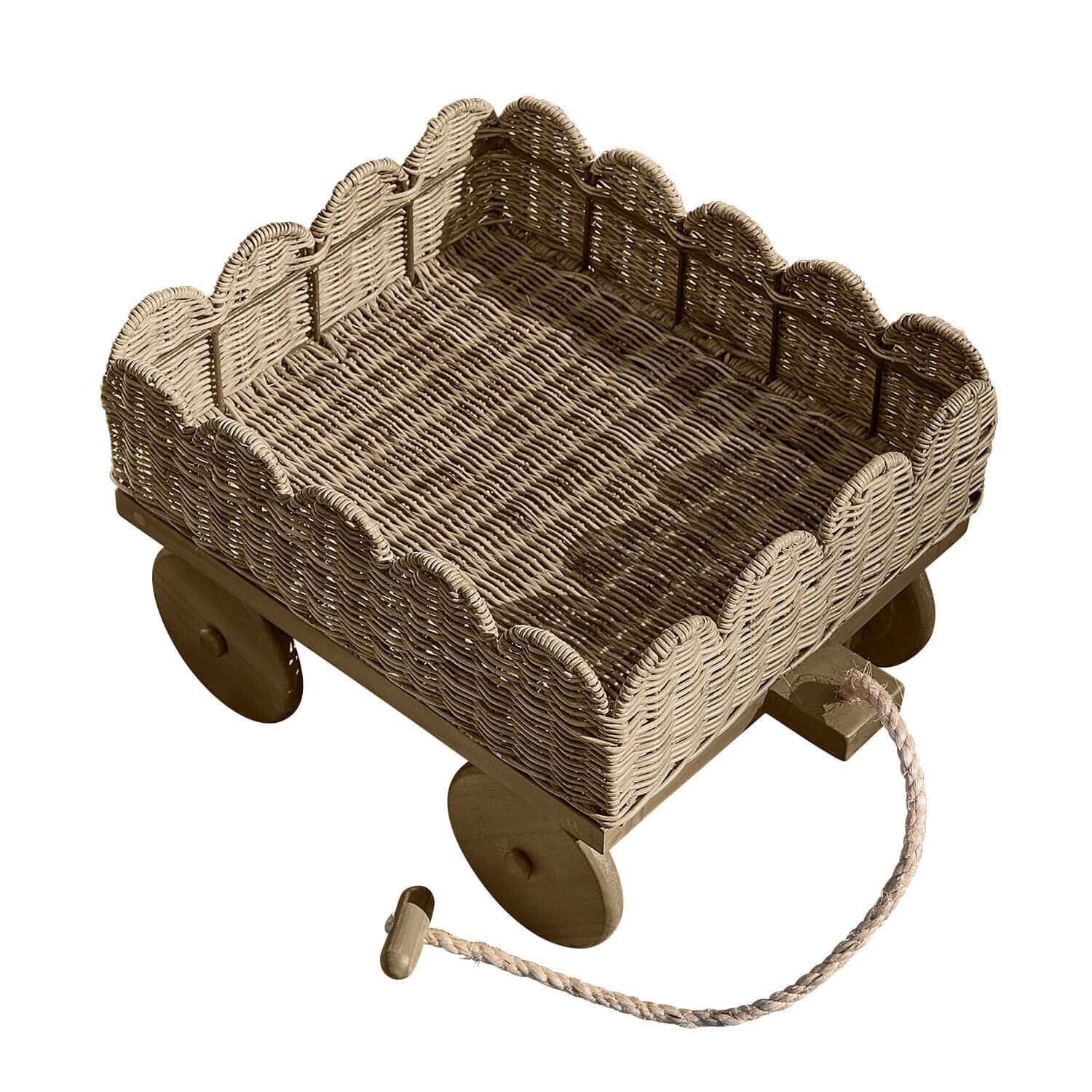 Carrello estraibile Whimsywood Carretto in vimini e legno naturale con corda per trainare, design decorativo e funzionale