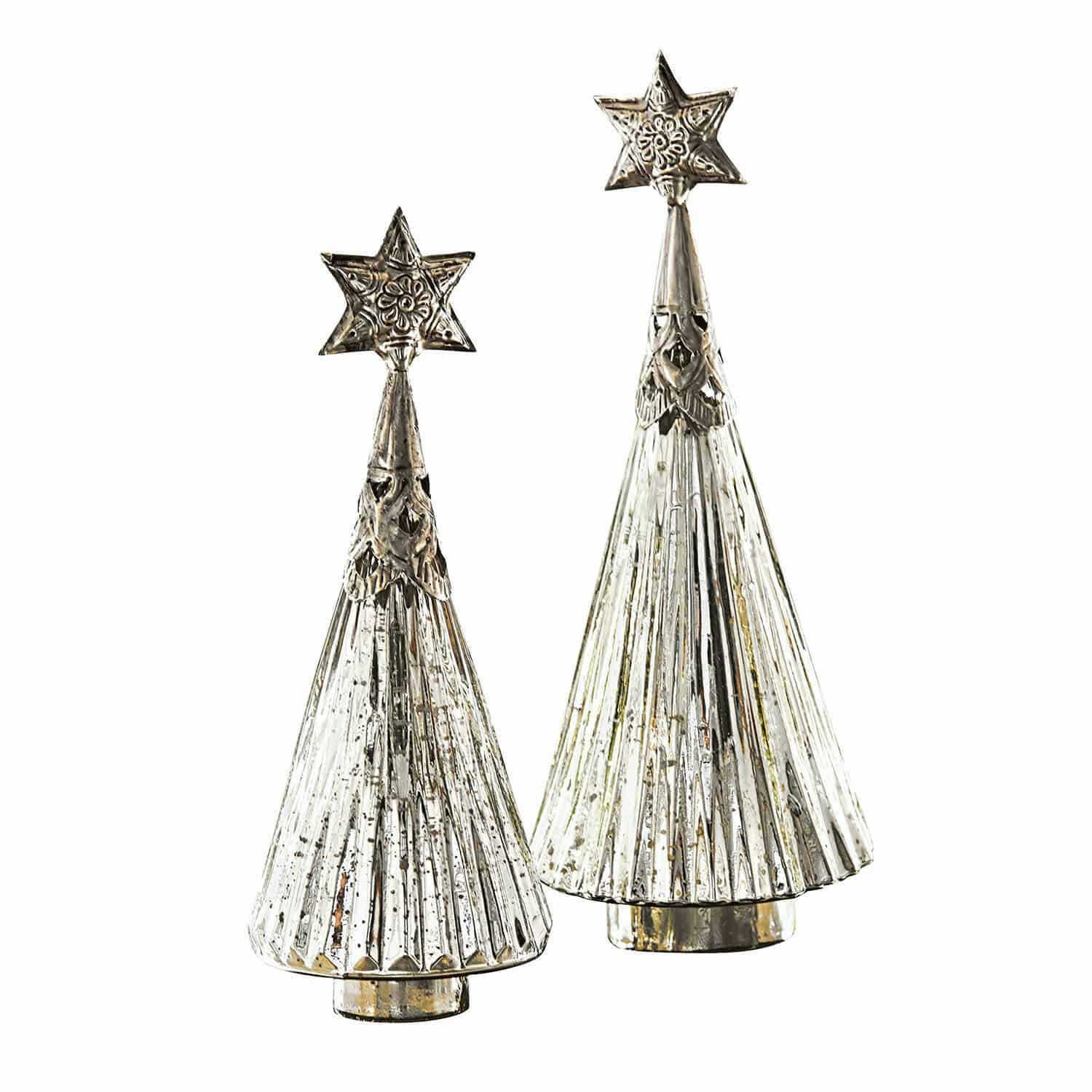Coppia di alberelli di Natale Lillemor Set di due decorazioni natalizie in metallo argentato con stelle sulla sommità