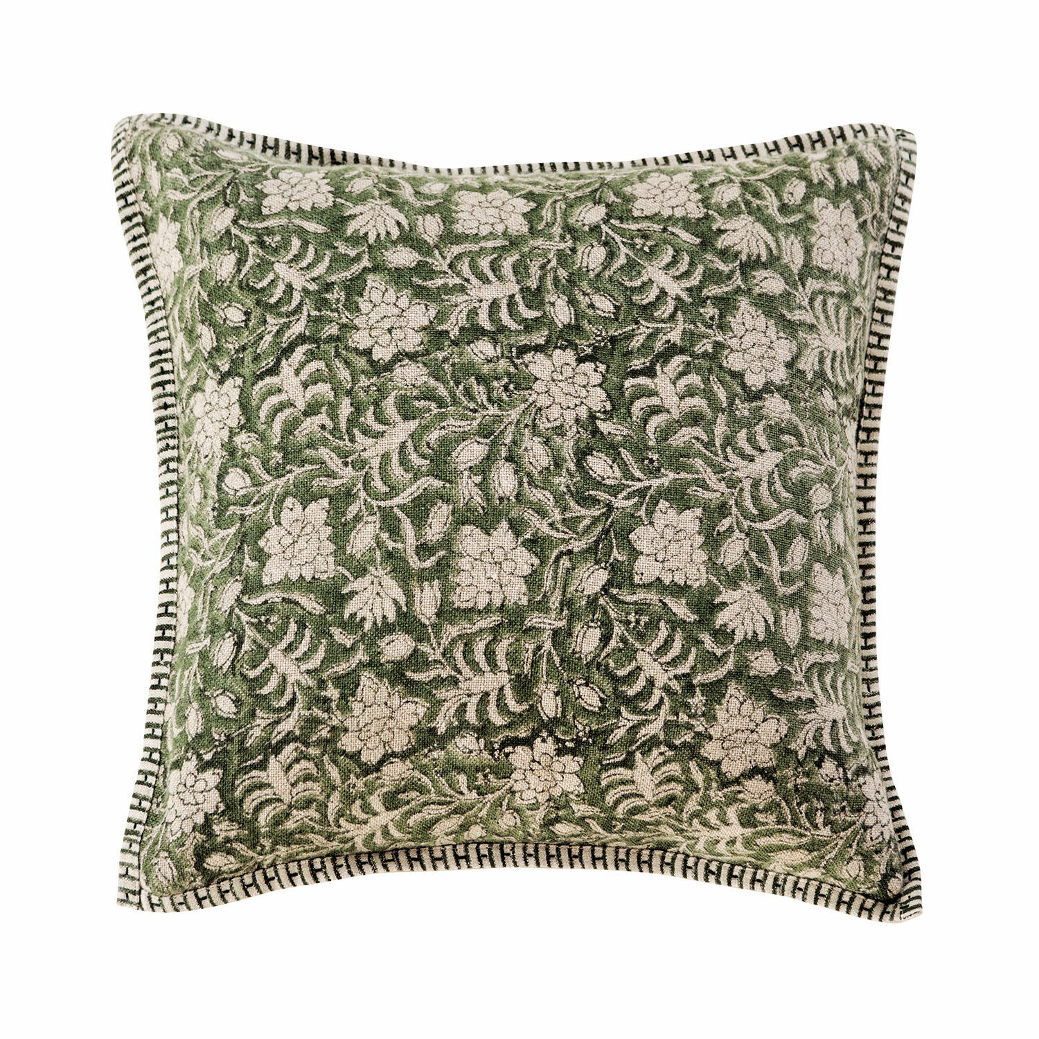 Copricuscino Petitmagny Cuscino decorativo verde in cotone con motivo floreale e bordo decorativo per soggiorno