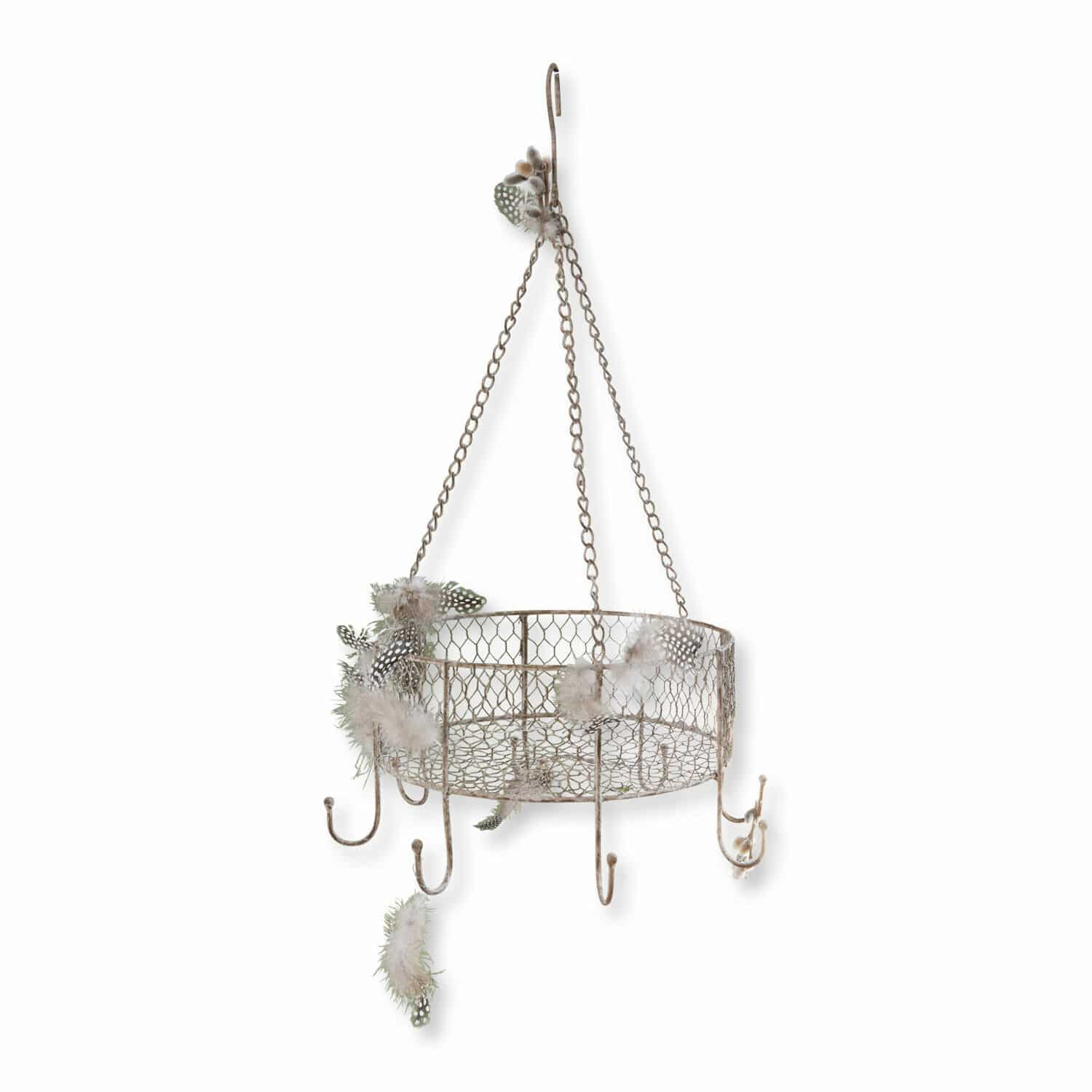 Cestino da appendere Wingaerde Appendino sospeso in metallo color bronzo invecchiato con rete e ganci per decorazione e organizzazione