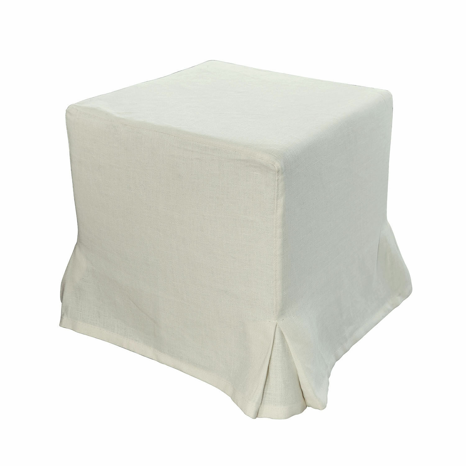 lino Sgabello quadrato Ulysette con rivestimento in lino color crema per soggiorno e arredamento