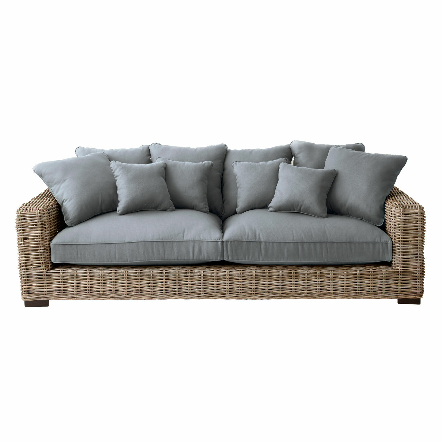 marrone/grigio Divano Rimini in rattan naturale con cuscini grigi, mobile confortevole per soggiorno