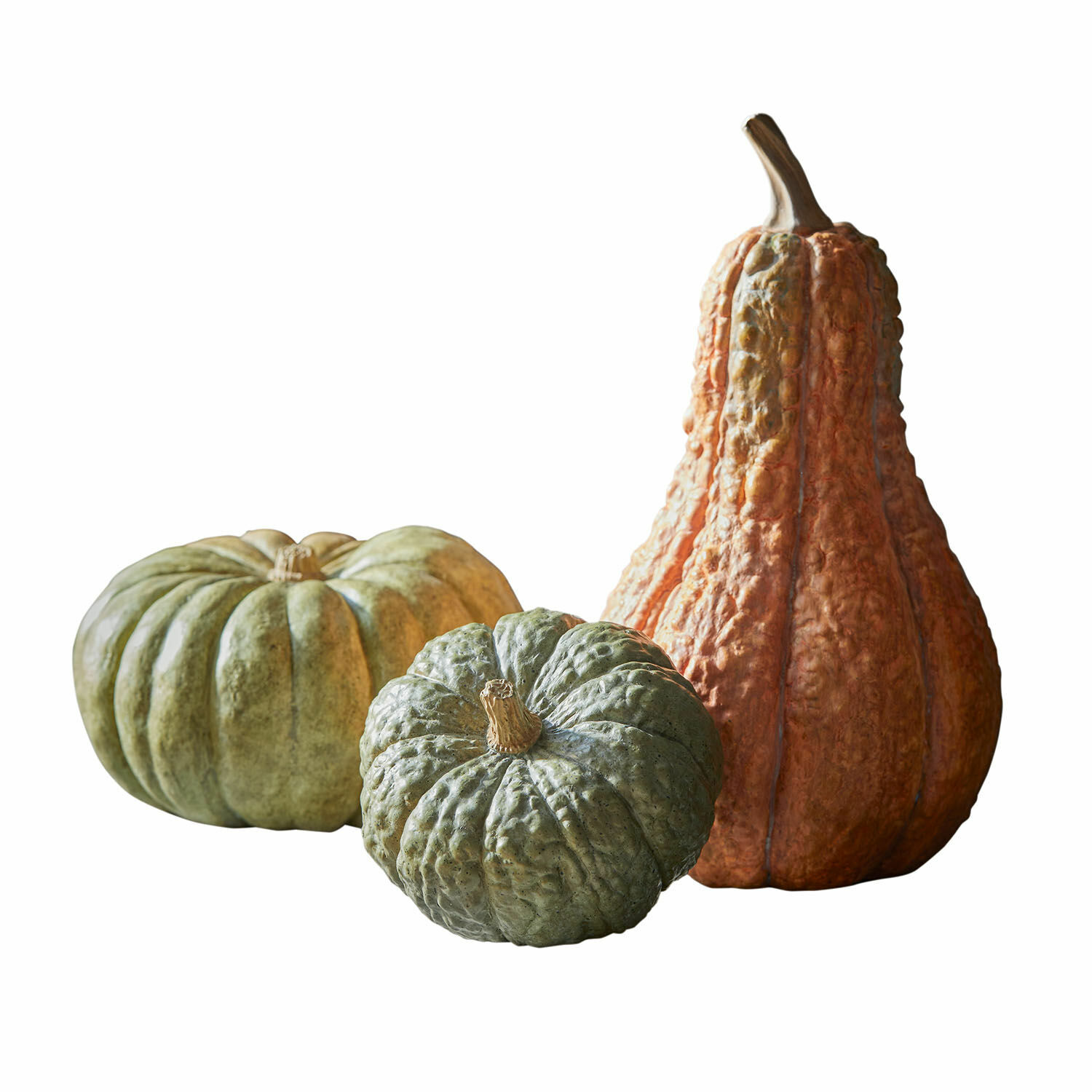 Set di 3 zucche decorative Raliven Tre zucche decorative verdi e arancioni per decorazioni autunnali