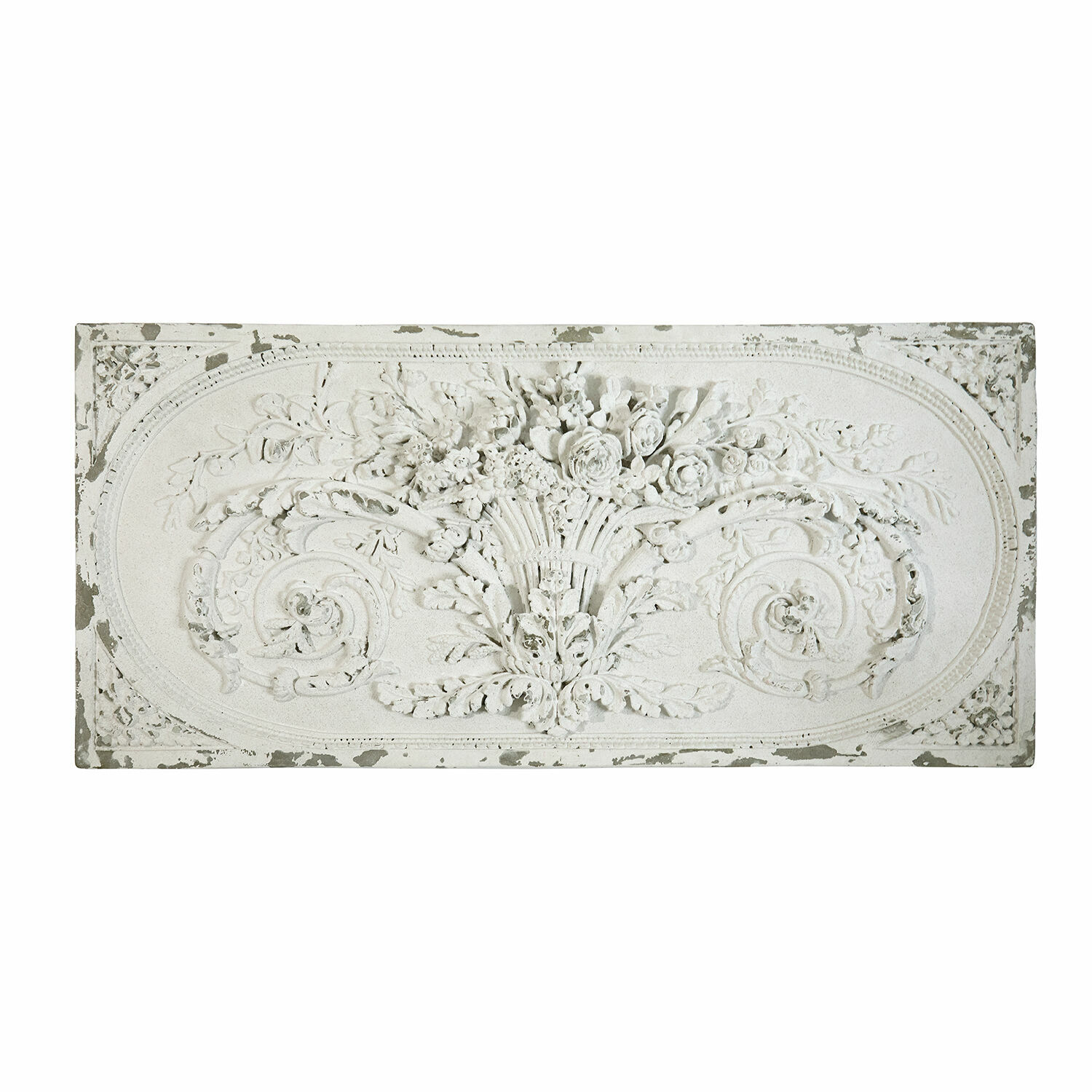 Pannello decorativo Rêveresque Pannello decorativo bianco con rilievo floreale e finitura invecchiata per interni vintage