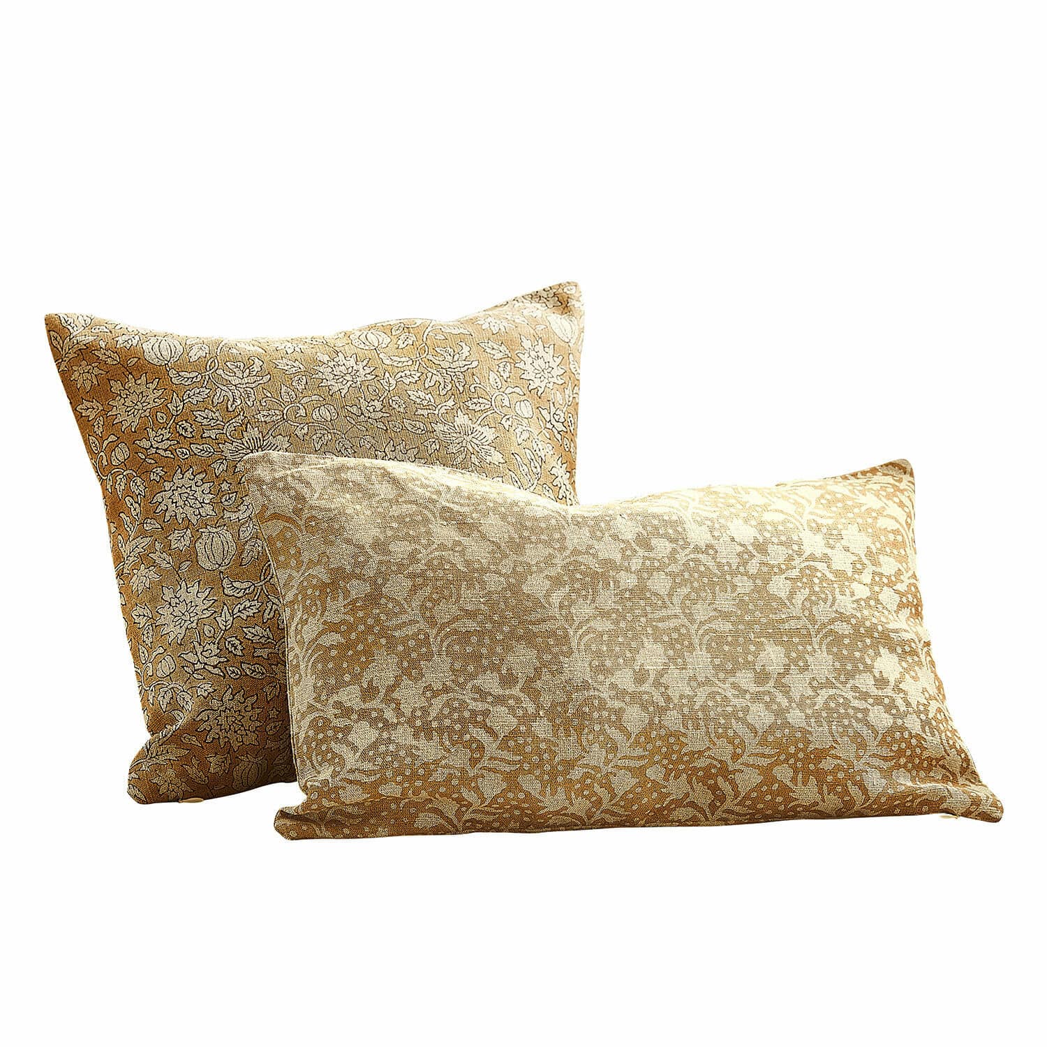 Coppia di copricuscini Nalefor Set di due cuscini decorativi in cotone beige e marrone con motivi floreali per soggiorno