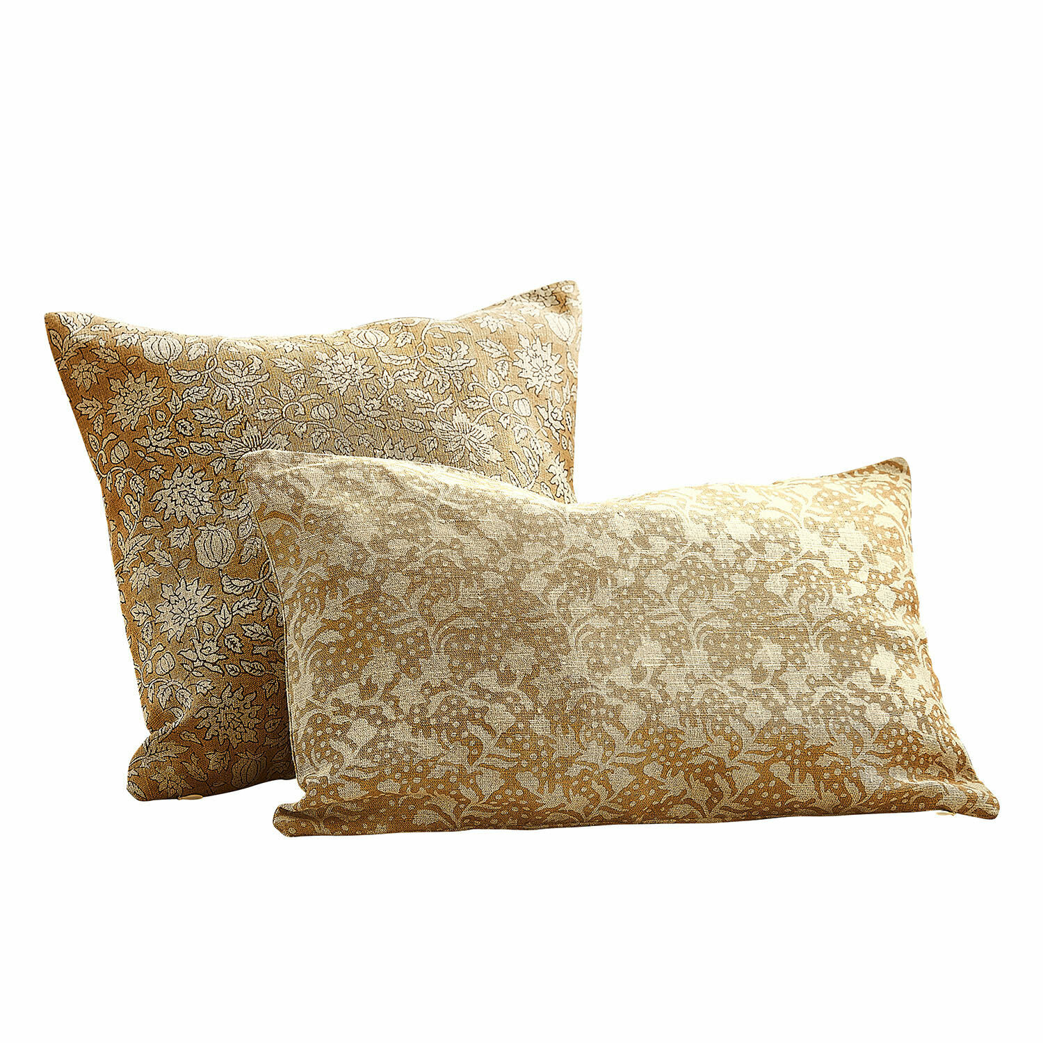 Coppia di copricuscini Nalefor Set di due cuscini decorativi in cotone beige e marrone con motivi floreali per soggiorno