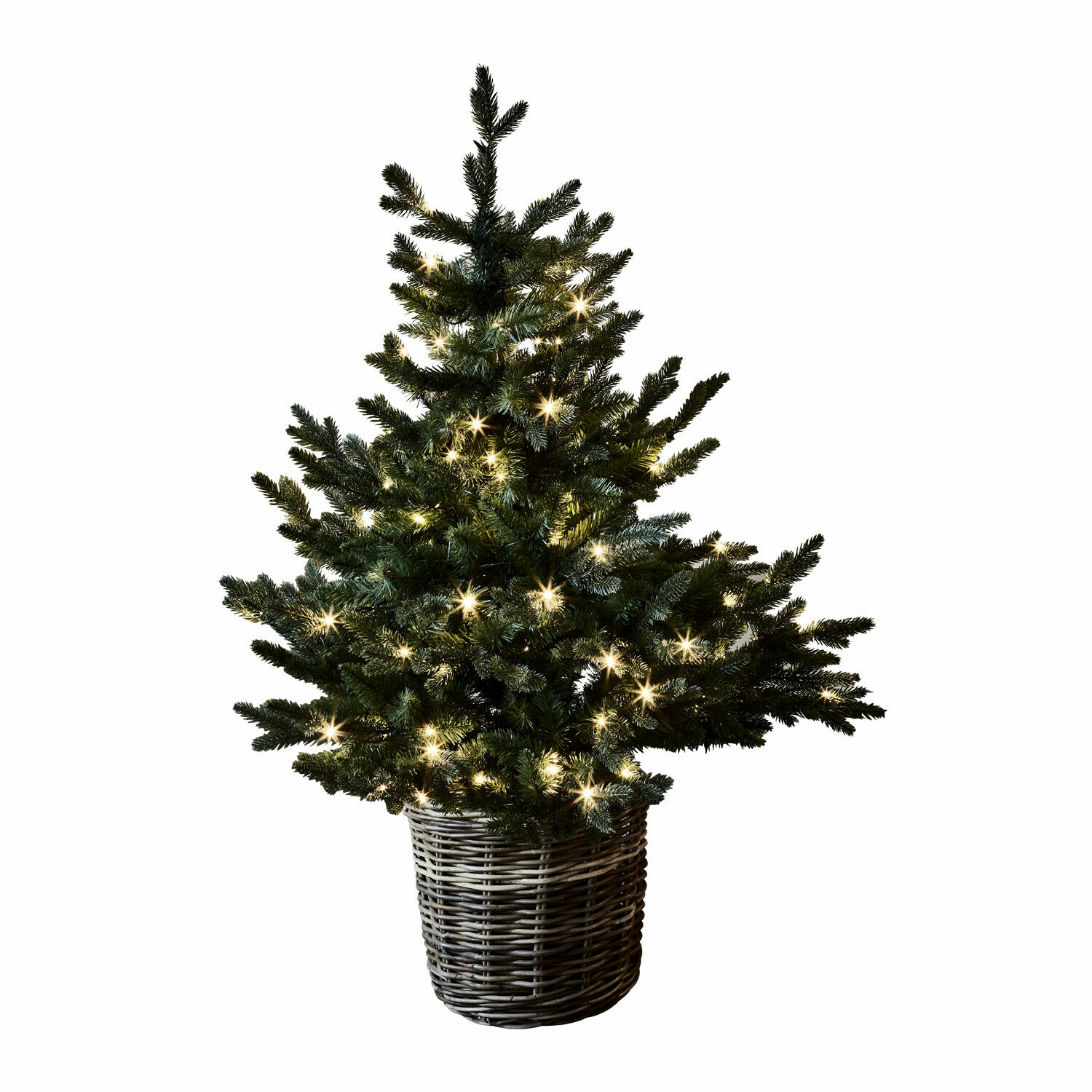 Albero decorativo Mantilly Albero di Natale artificiale in cesta di vimini con luci bianche calde, decorazione festiva