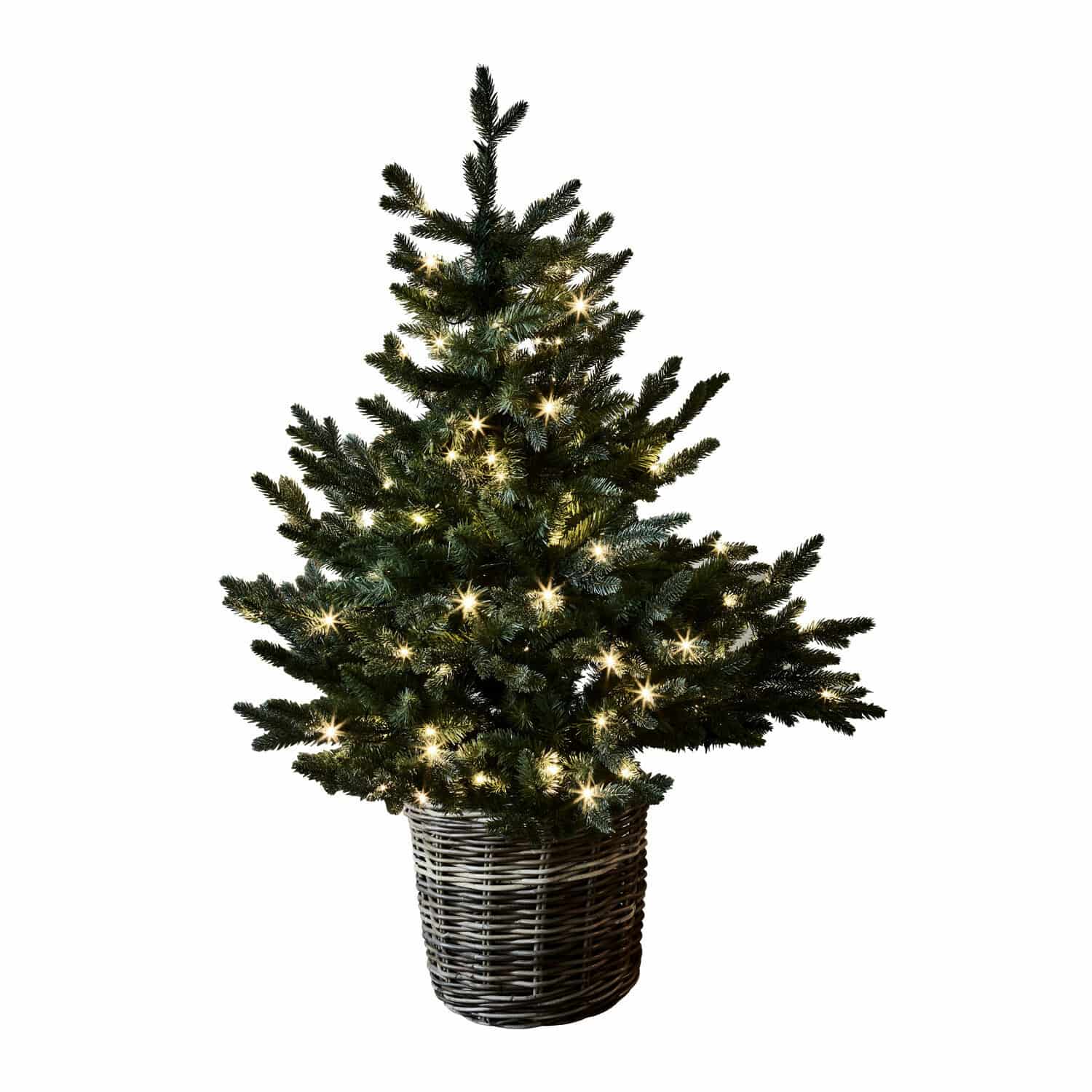 Albero decorativo Mantilly Albero di Natale artificiale in cesta di vimini con luci bianche calde, decorazione festiva