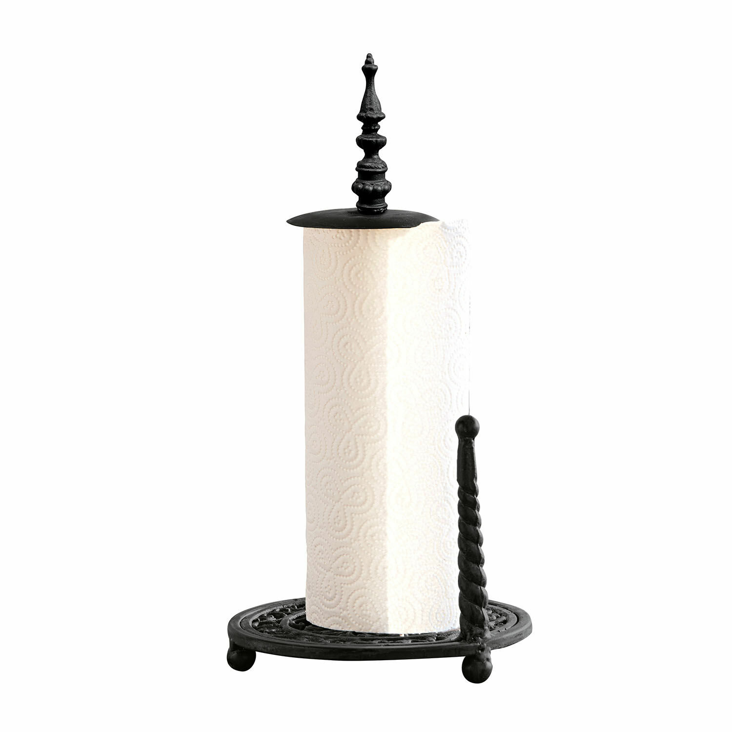 Portarotolo Dudley Porta rotolo in metallo nero con motivo decorativo e manico a spirale