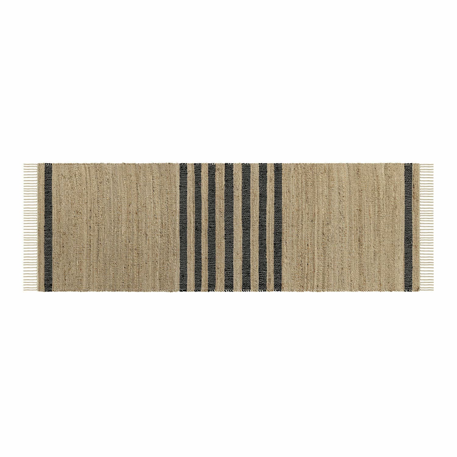 Passatoia Orgeval Tappeto beige con strisce nere in materiale naturale, ideale per interni e corridoi